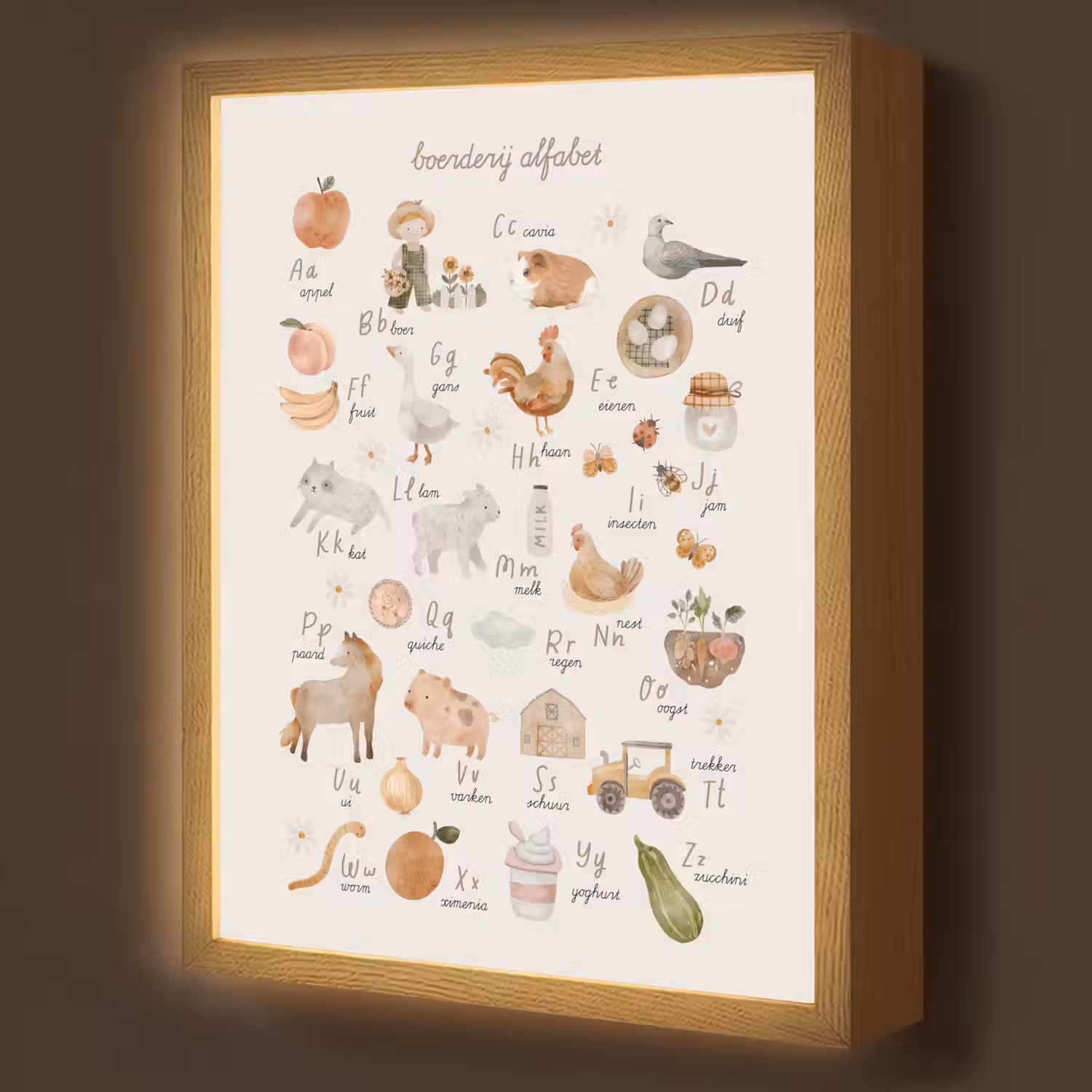 Alfabet - Boerderij - Educatief - Letters leren voor kinderen - Dieren Light Box met batterij (Wandlamp kind) middel -z3d_website