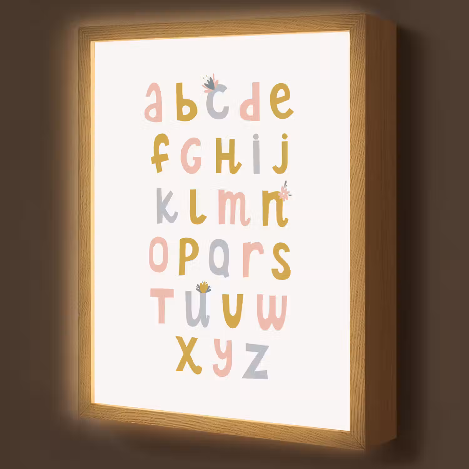 Alfabet - Roze - Letters leren voor kinderen Light Box met batterij (Wandlamp kind) middel -z3d_website