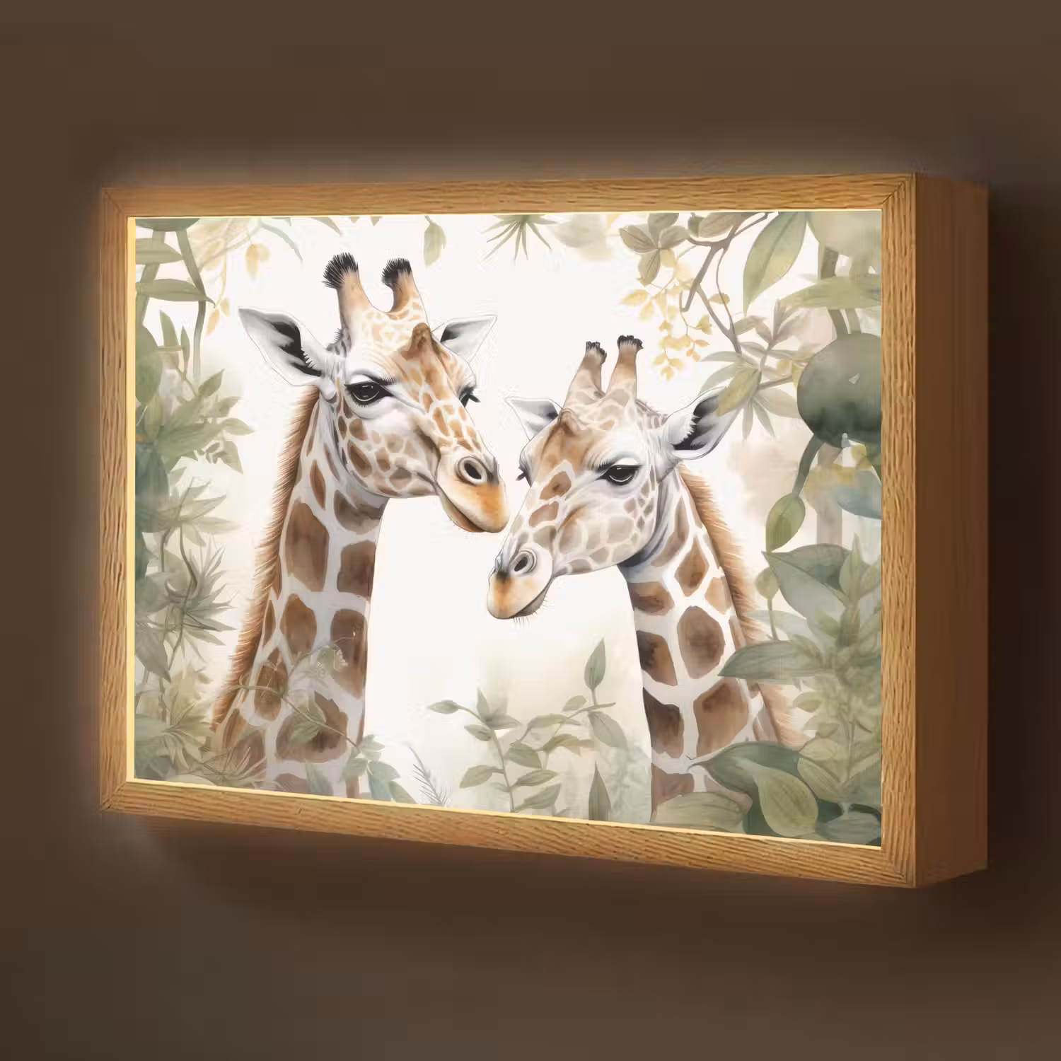 Dieren - Giraffe - Bladeren - Kinderen Light Box met batterij (Wandlamp kind) middel -z3d_website