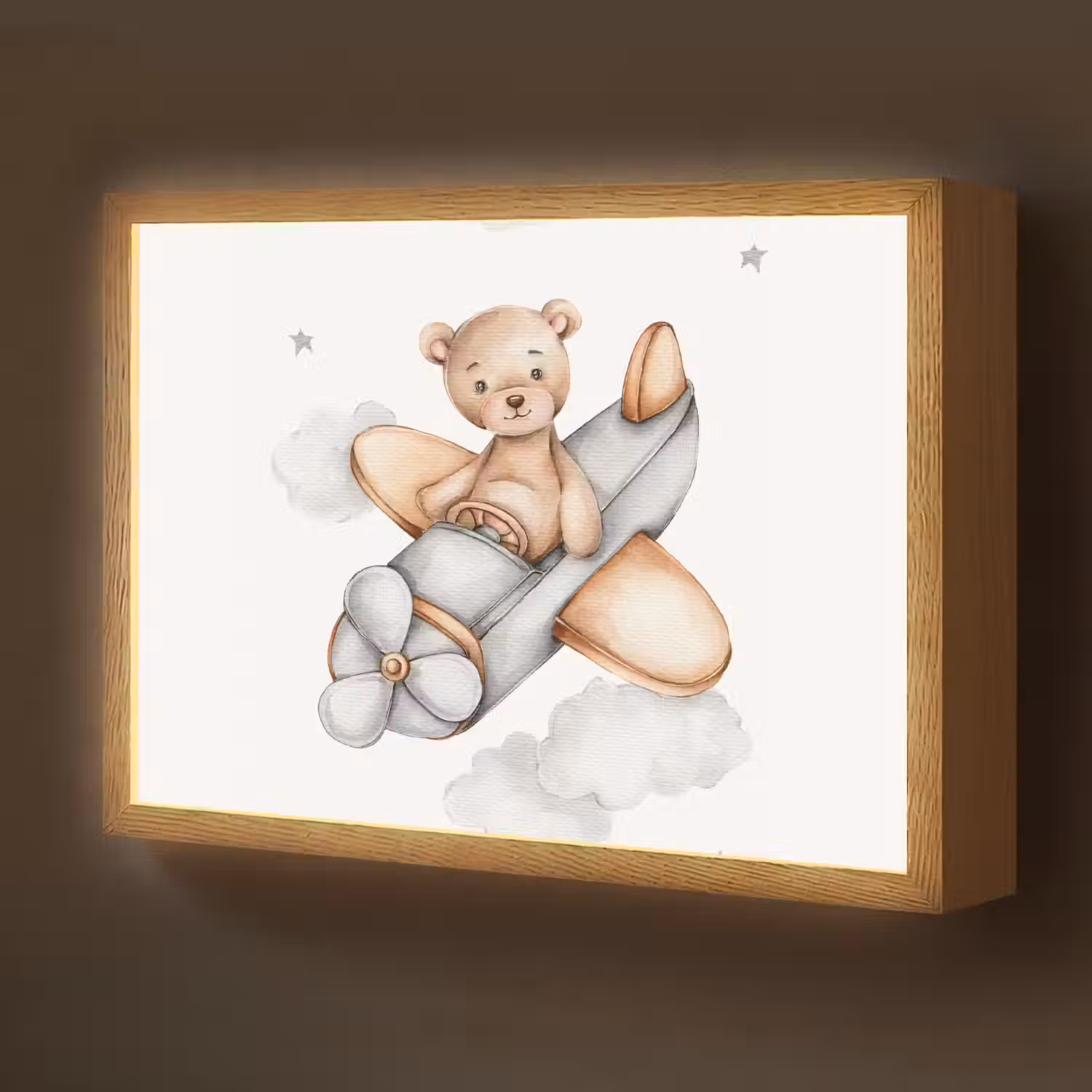 Beer - Vliegtuig - Sterren - Kinderen Light Box met batterij (Wandlamp kind) middel -z3d_website