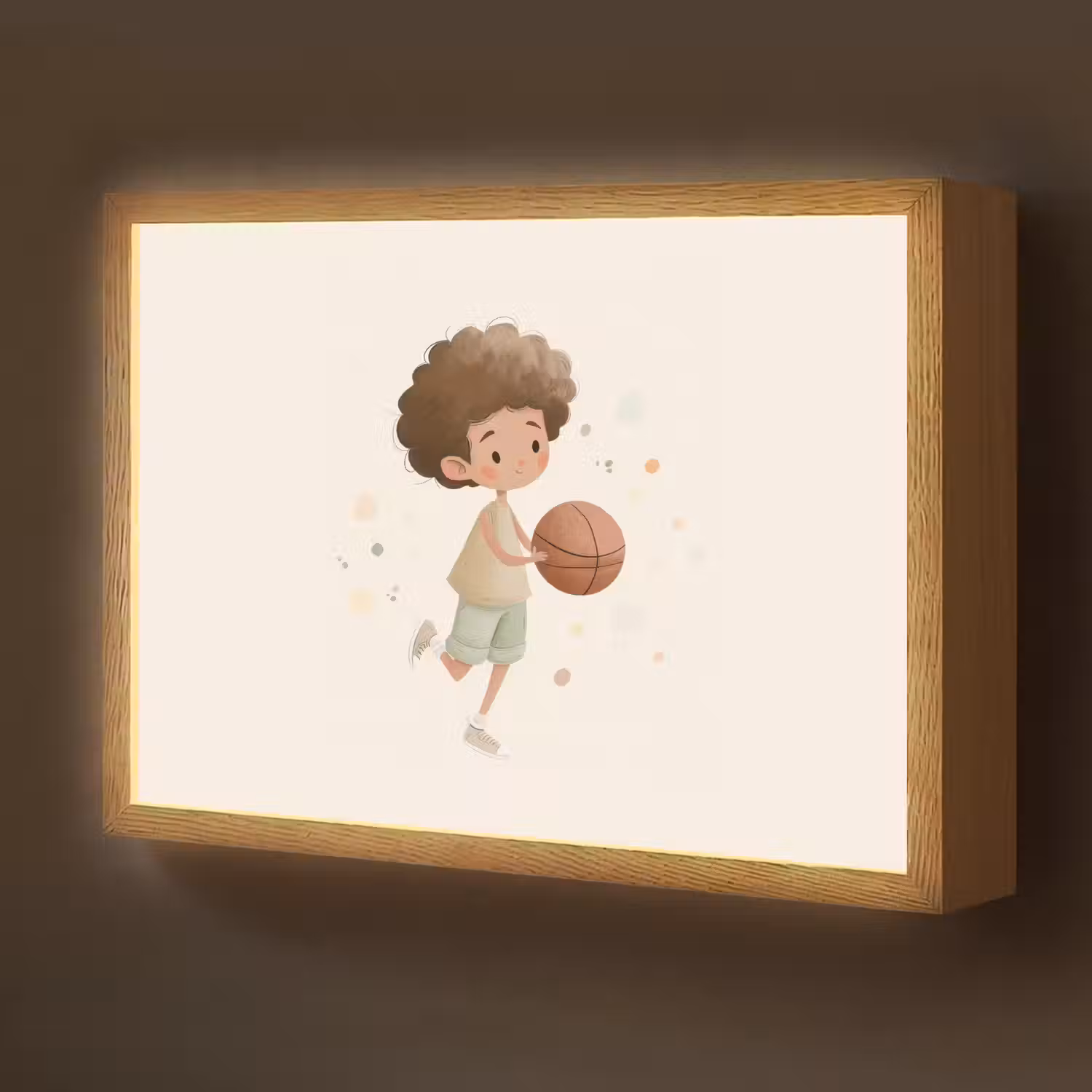 Beige - Jongen - Basketbal - Stippen Light Box met batterij (Wandlamp kind) middel -z3d_website