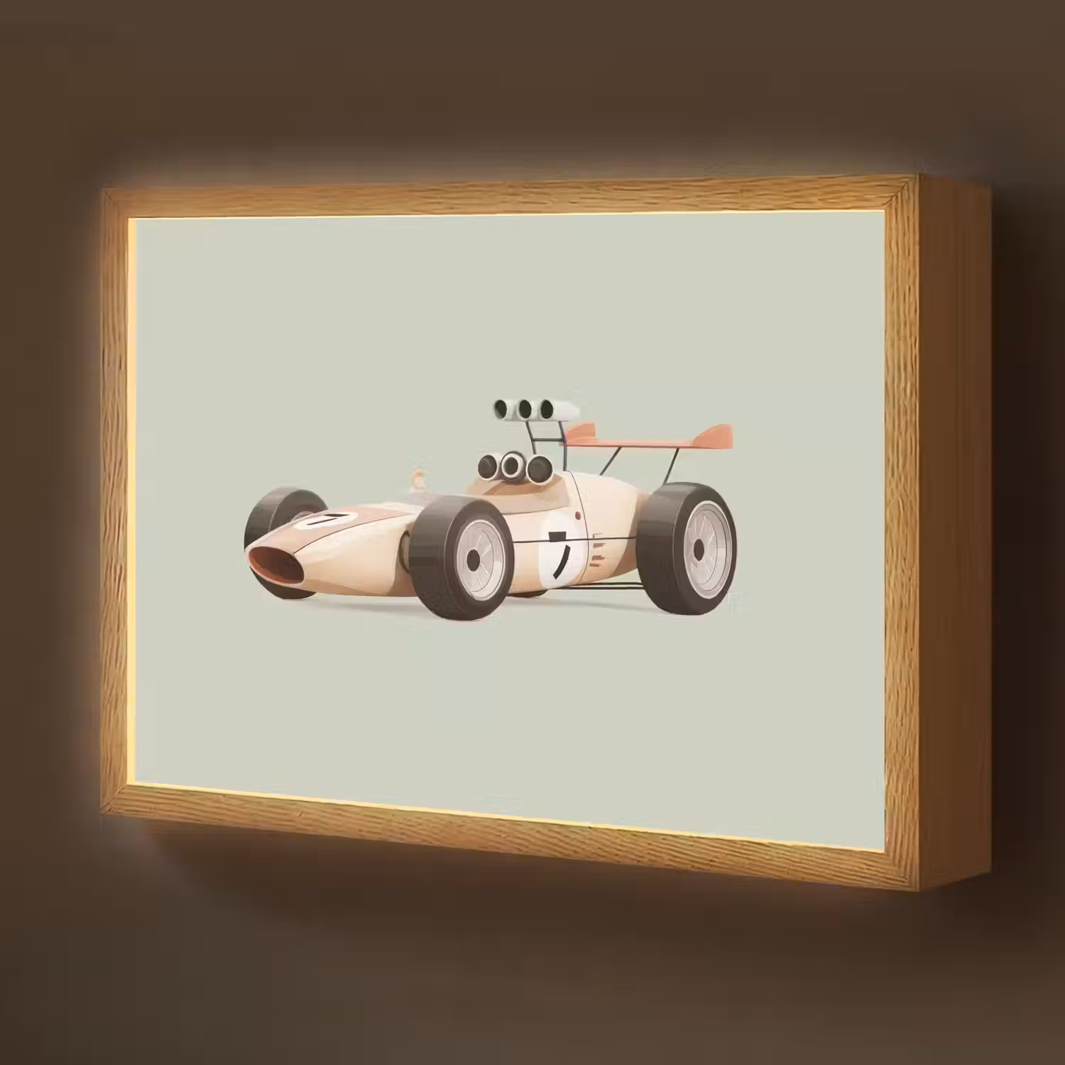 Beige - Raceauto - Groen Light Box met batterij (Wandlamp kind) middel -z3d_website