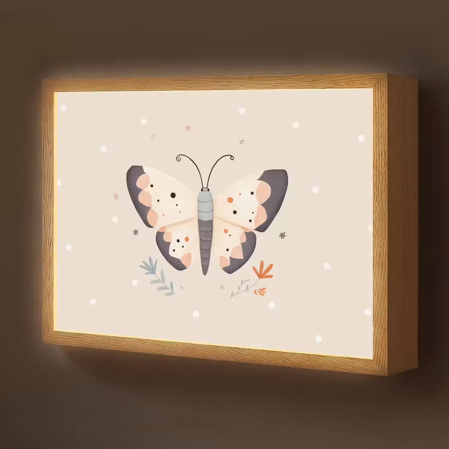 Vlinder - Minimalistisch - Pastel - Stippen Light Box met batterij (Wandlamp kind) middel -z3d_website