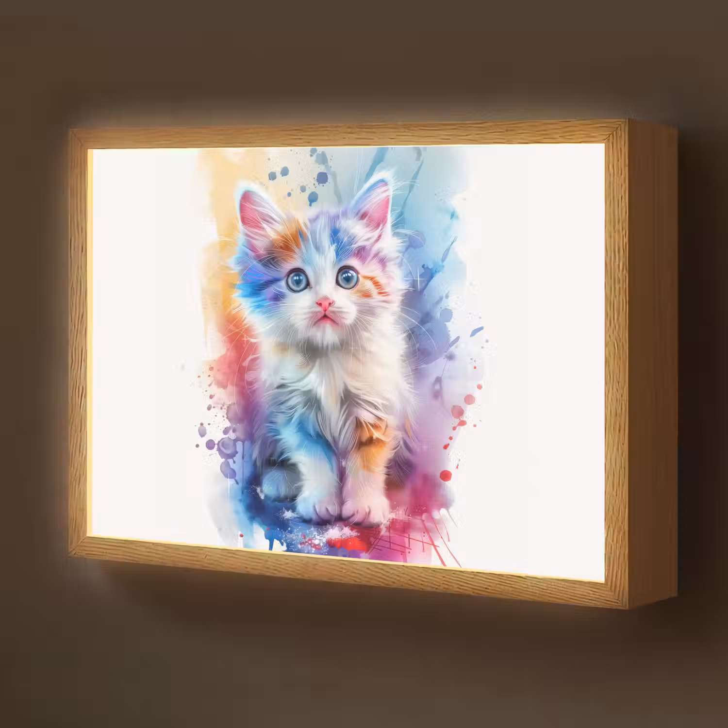 Kat - Kleurrijk - Verf - Dier - Wit Light Box met batterij (Wandlamp kind) middel -z3d_website
