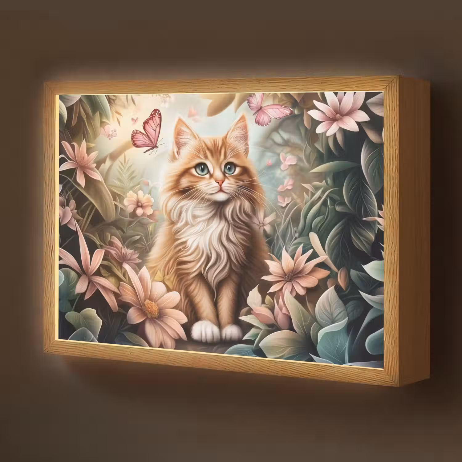 Kat - Bloemen - Vlinders - Roze Light Box met batterij (Wandlamp kind) middel -z3d_website