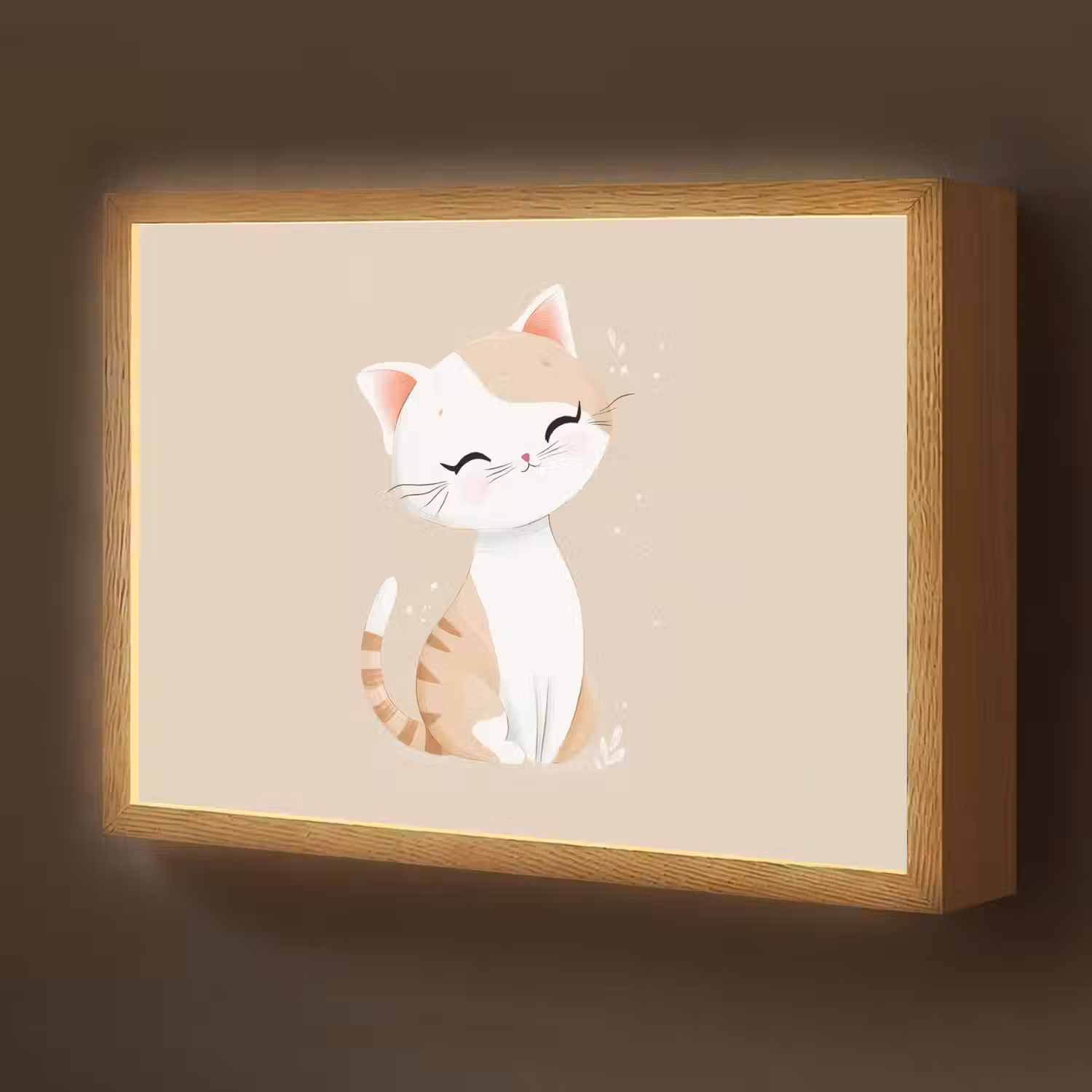 Kat - Kitten - Beige Light Box met batterij (Wandlamp kind) middel -z3d_website