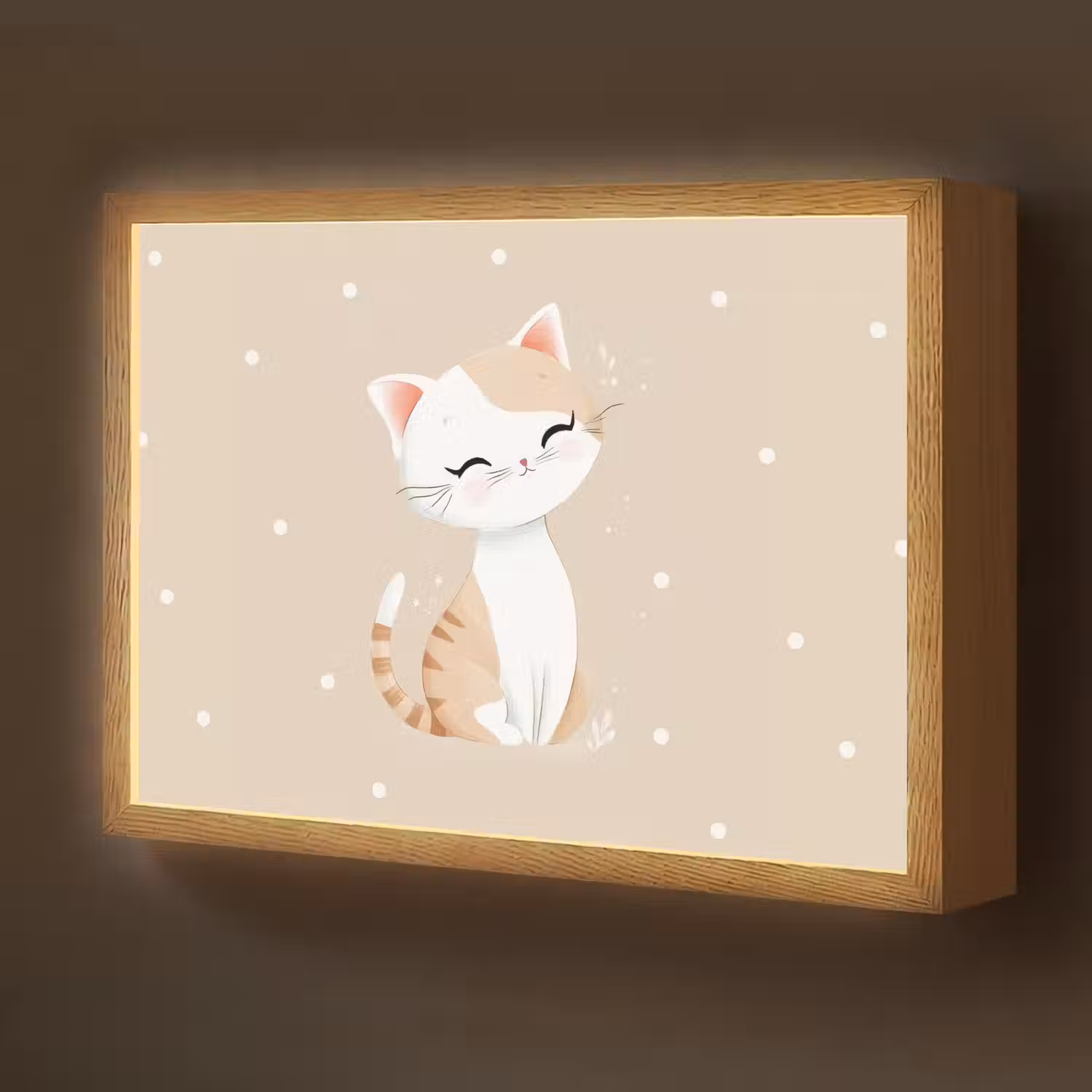 Kat - Kitten - Beige - Stippen Light Box met batterij (Wandlamp kind) middel -z3d_website