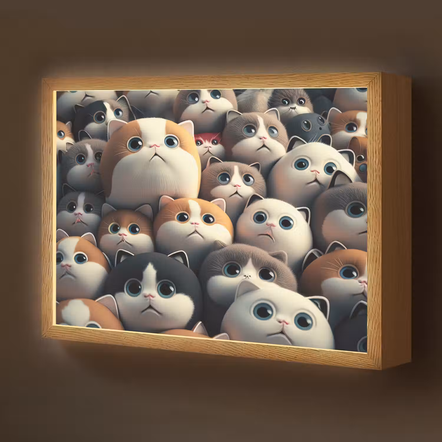 Kat - Huisdieren - Poes - Bruin - Grijs - Kinderen Light Box met batterij (Wandlamp kind) middel -z3d_website
