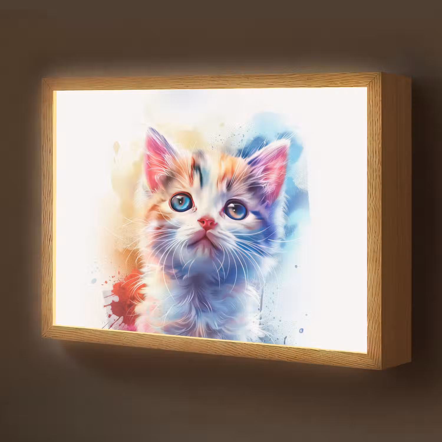 Kat - Portret - Kleuren - Verf - Wit Light Box met batterij (Wandlamp kind) middel -z3d_website
