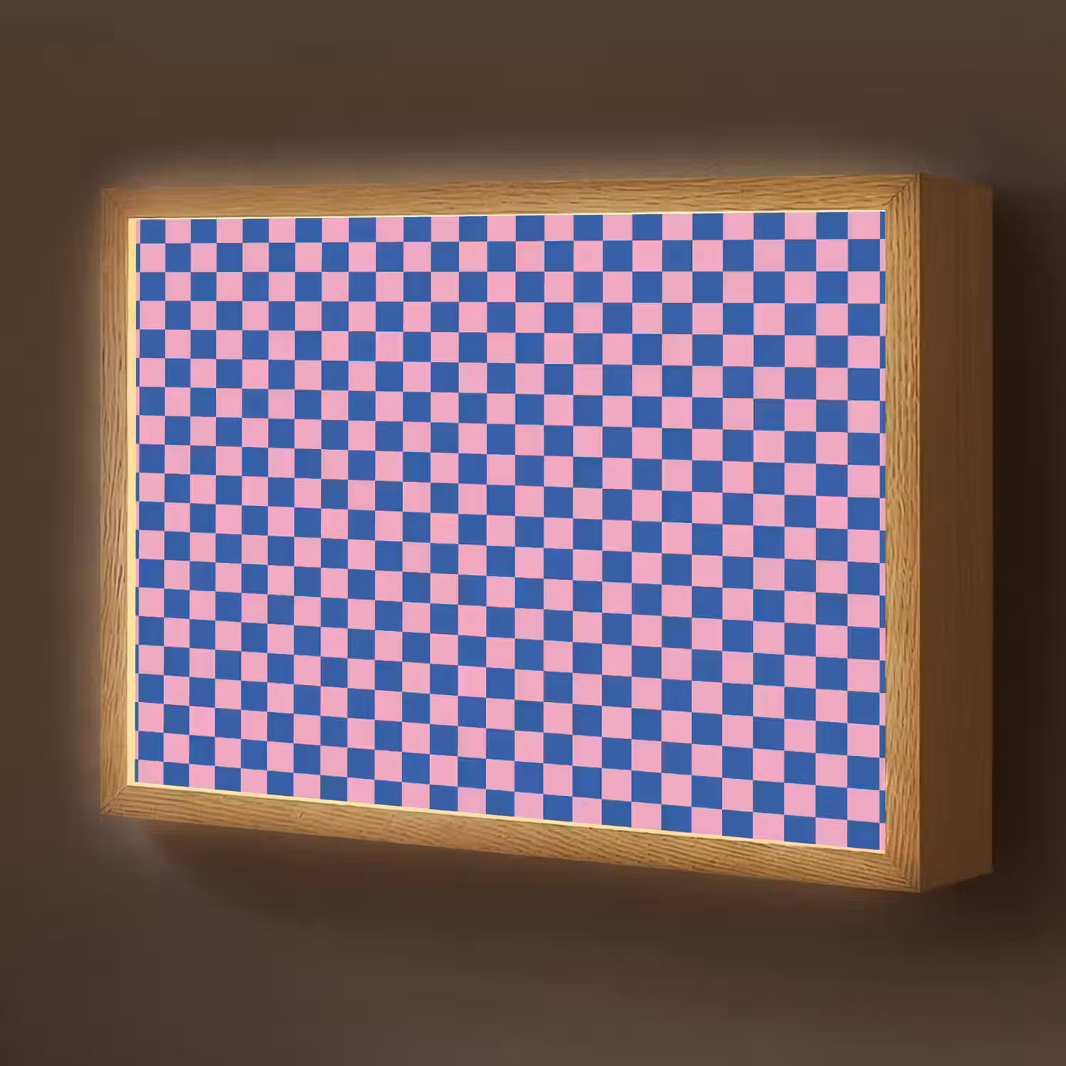Dambord - Blauw - Patroon - Roze Light Box met batterij (Wandlamp kind) middel -z3d_website