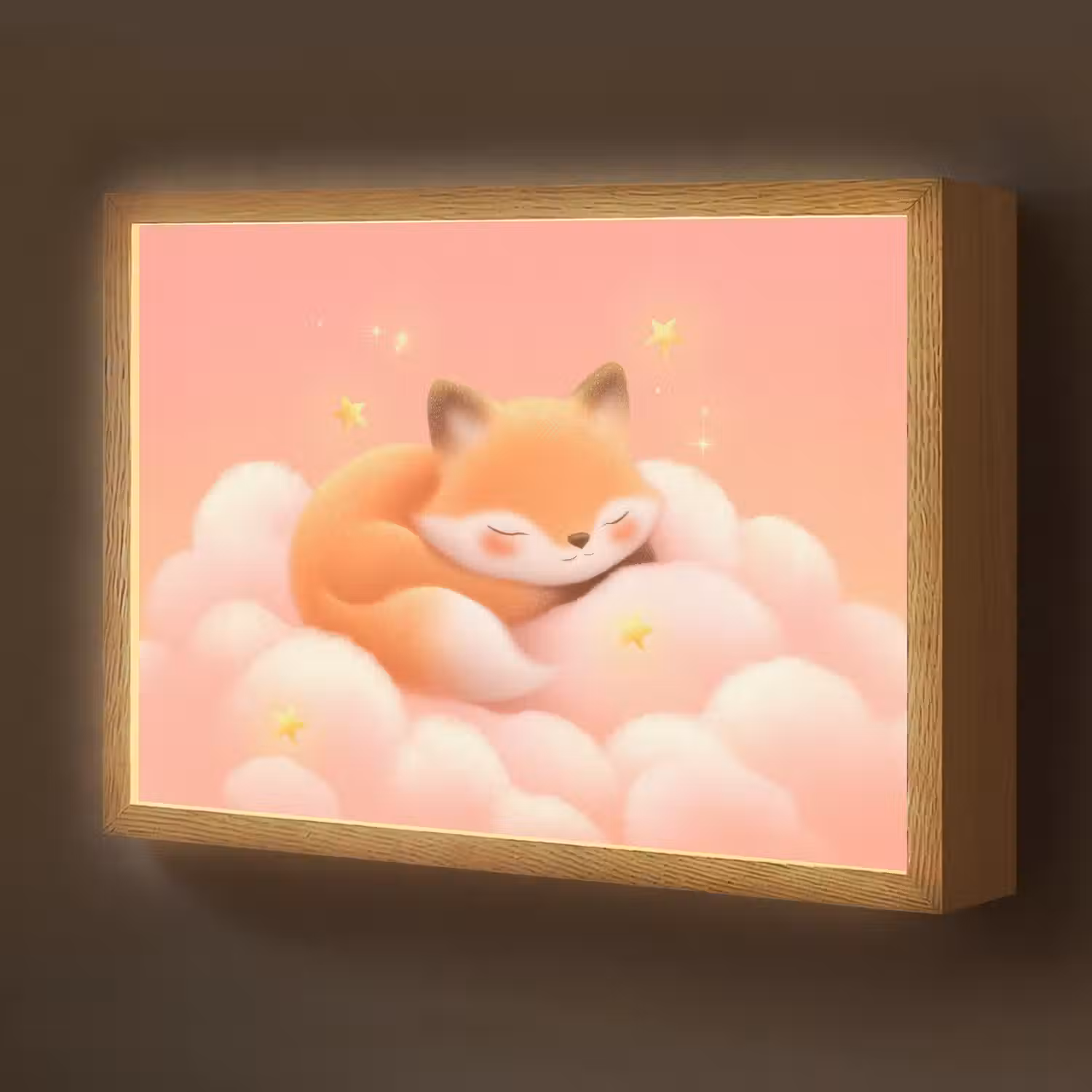 Wolken - Vos - Oranje - Sterren Light Box met batterij (Wandlamp kind) middel -z3d_website