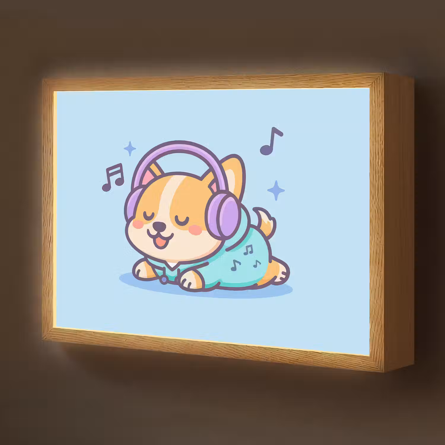 Corgi - Koptelefoon - Blauw - Muzieknoten Light Box met batterij (Wandlamp kind) middel -z3d_website
