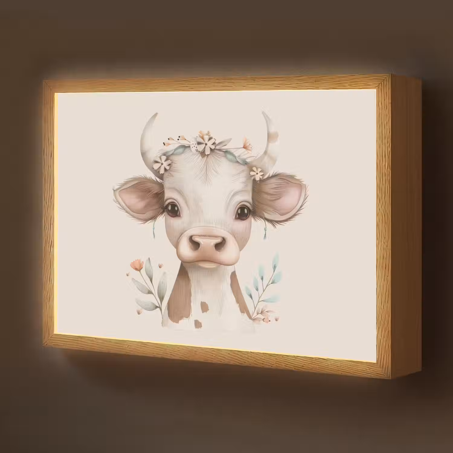 Koe - Bohemian - Kalfje - Bloemen Light Box met batterij (Wandlamp kind) middel -z3d_website