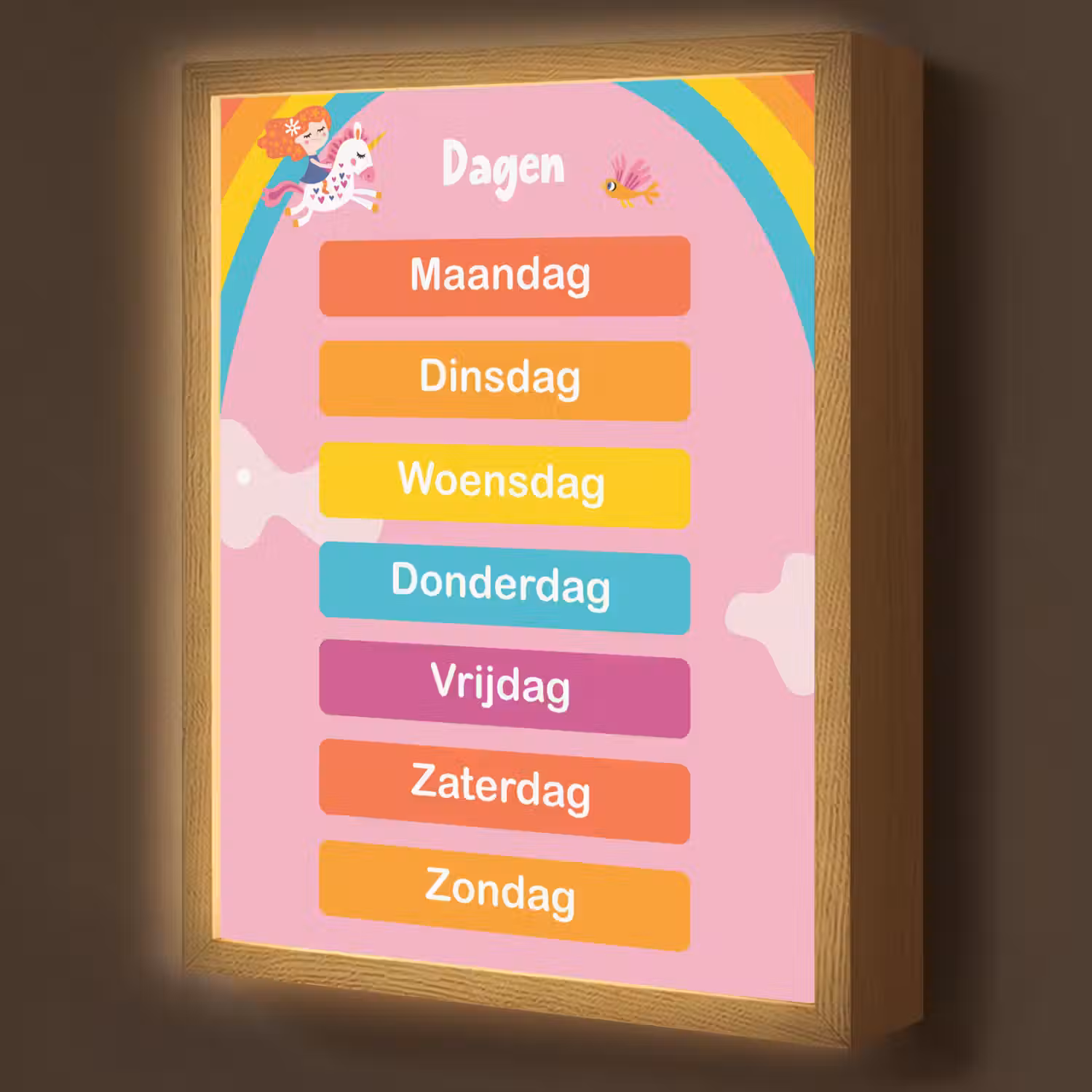 Dagen van de week - Educatief - Leren voor kinderen - Roze Light Box met batterij (Wandlamp kind) middel -z3d_website