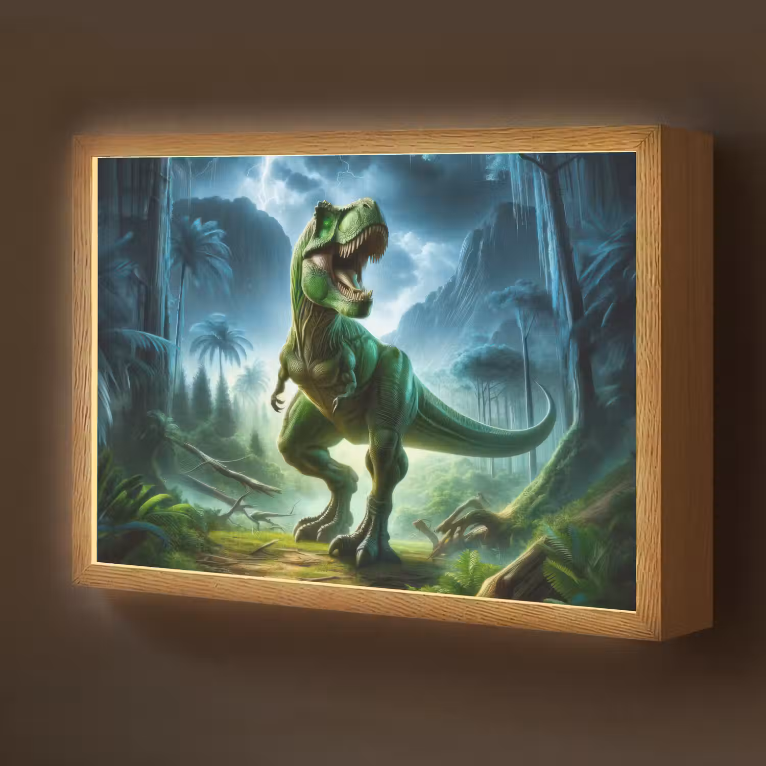 Dino - Jongens - Groen - Blauw - T-Rex Light Box met batterij (Wandlamp kind) middel -z3d_website