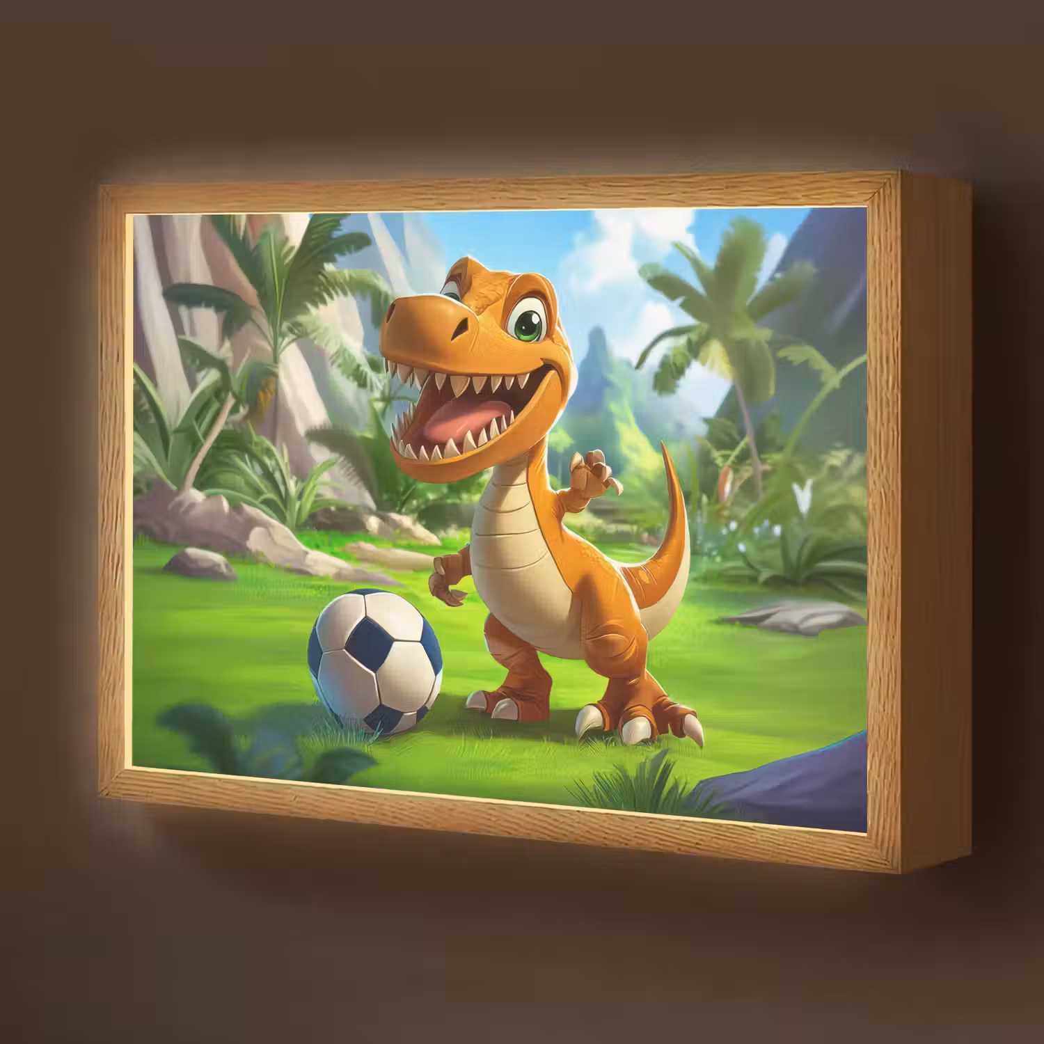 Dino - Voetbal - Groen Light Box met batterij (Wandlamp kind) middel -z3d_website