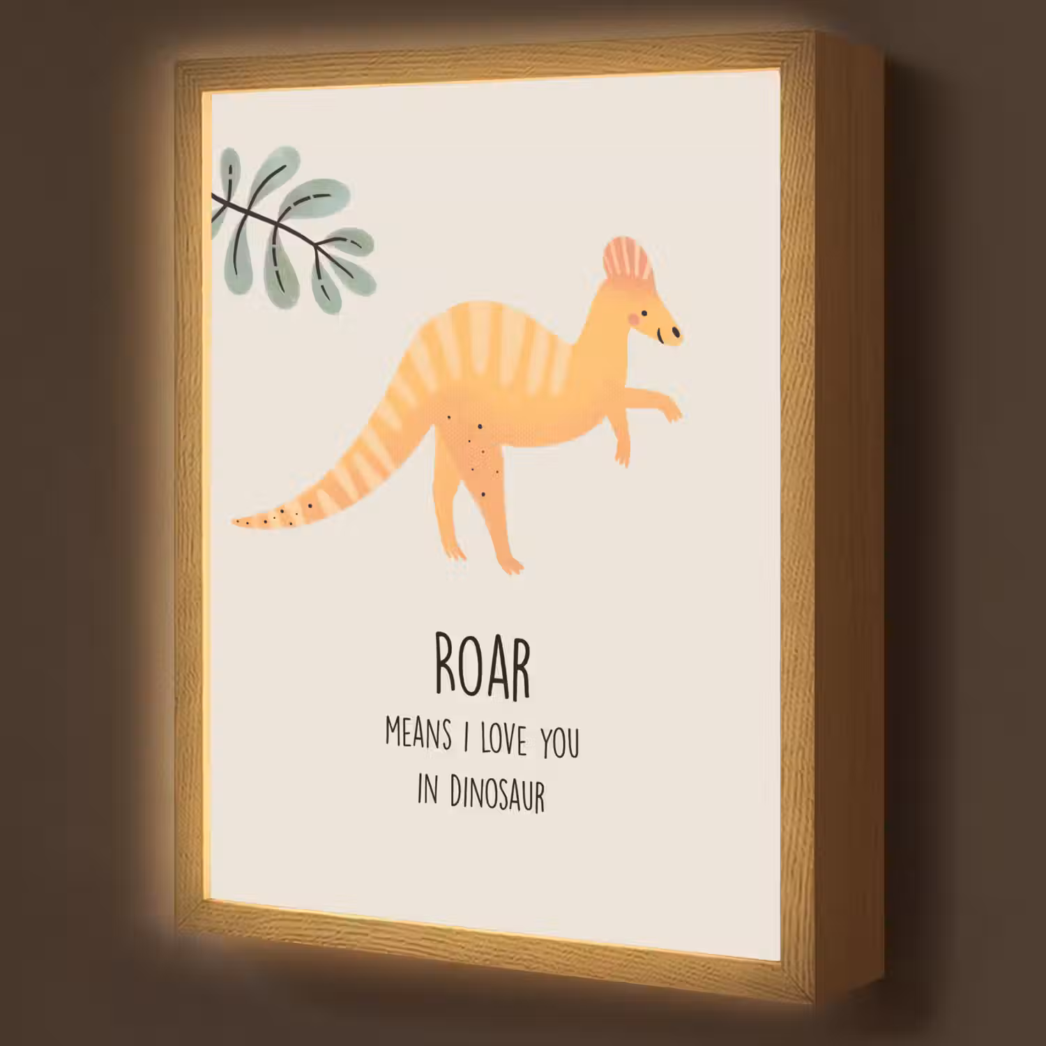 Dino - Quote - Dinosaurus - Beige Light Box met batterij (Wandlamp kind) middel -z3d_website