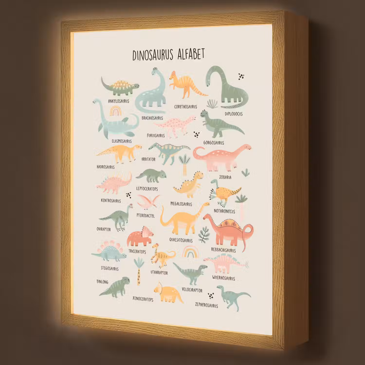 Dinosaurus alfabet - Leren voor kinderen - Dino's - Educatief Light Box met batterij (Wandlamp kind) middel -z3d_website