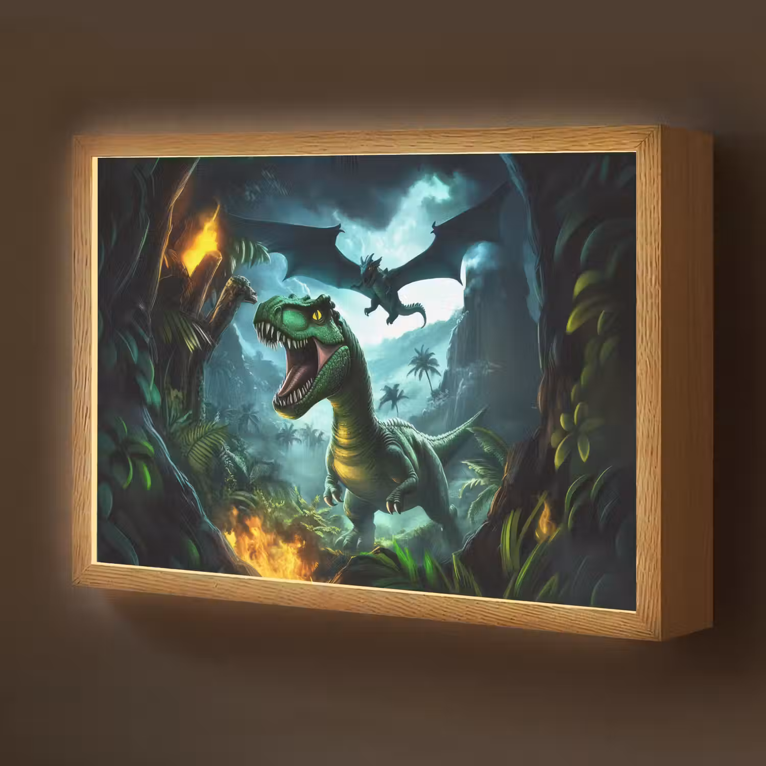 Dinosaurus - Draak - Jungle - Groen Light Box met batterij (Wandlamp kind) middel -z3d_website