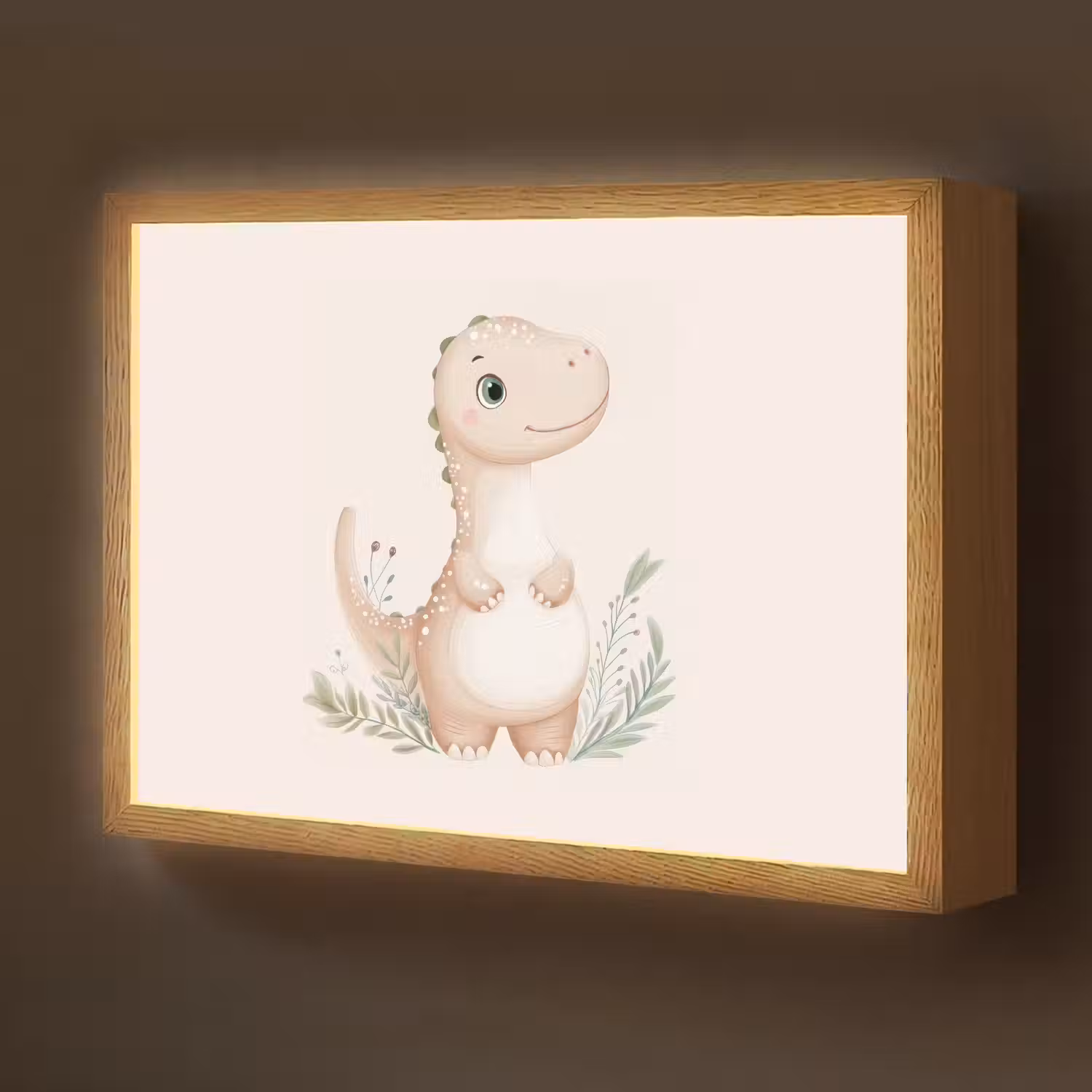 Dinosaurus - Bladeren - Pastel Light Box met batterij (Wandlamp kind) middel -z3d_website