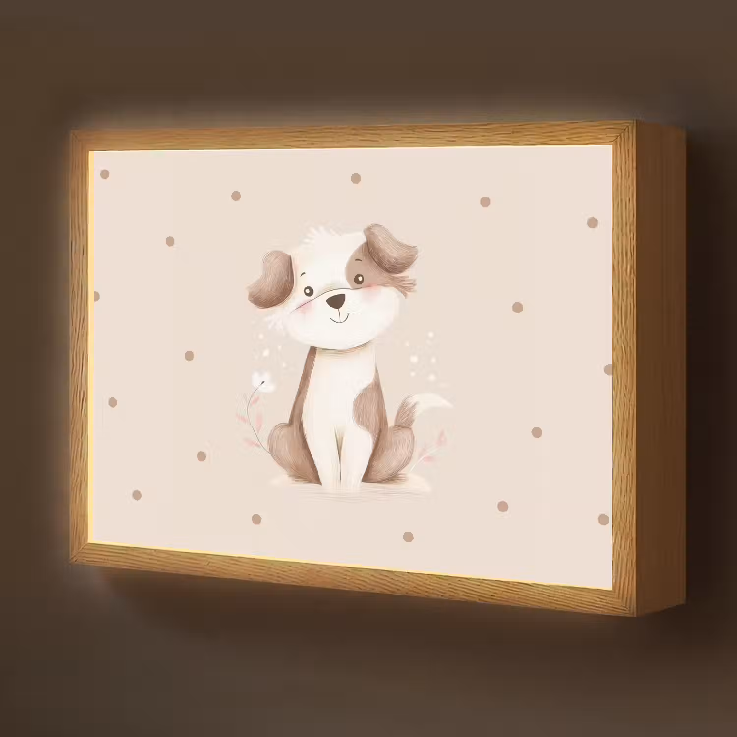 Hond - Gevlekt - Bruin - Stippen Light Box met batterij (Wandlamp kind) middel -z3d_website
