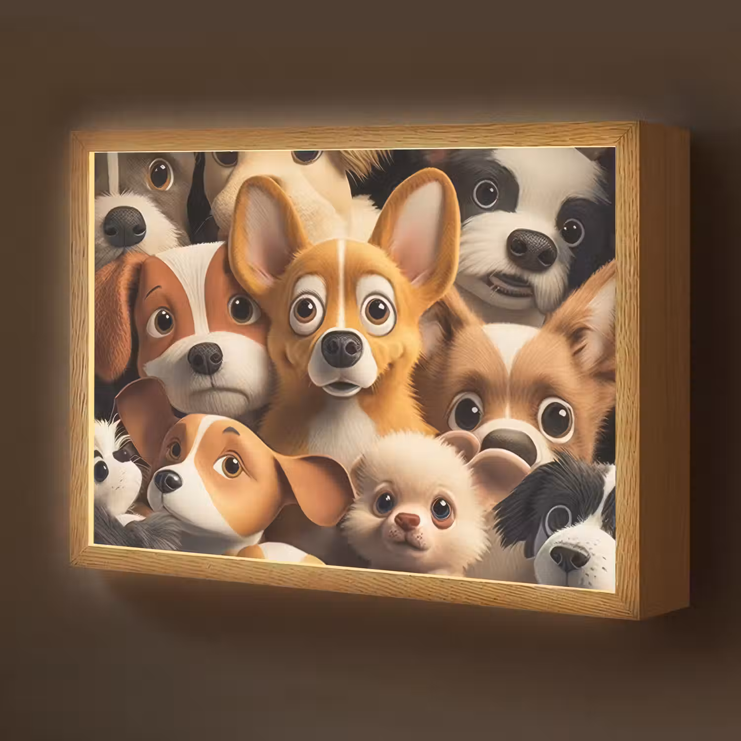 Honden - Dieren - Bruin - Zwart - Patronen - Kind Light Box met batterij (Wandlamp kind) middel -z3d_website