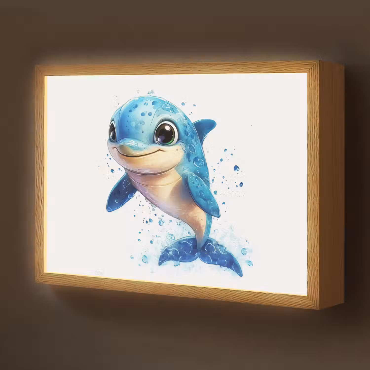 Dolfijn - Blauw - Water - Druppels Light Box met batterij (Wandlamp kind) middel -z3d_website