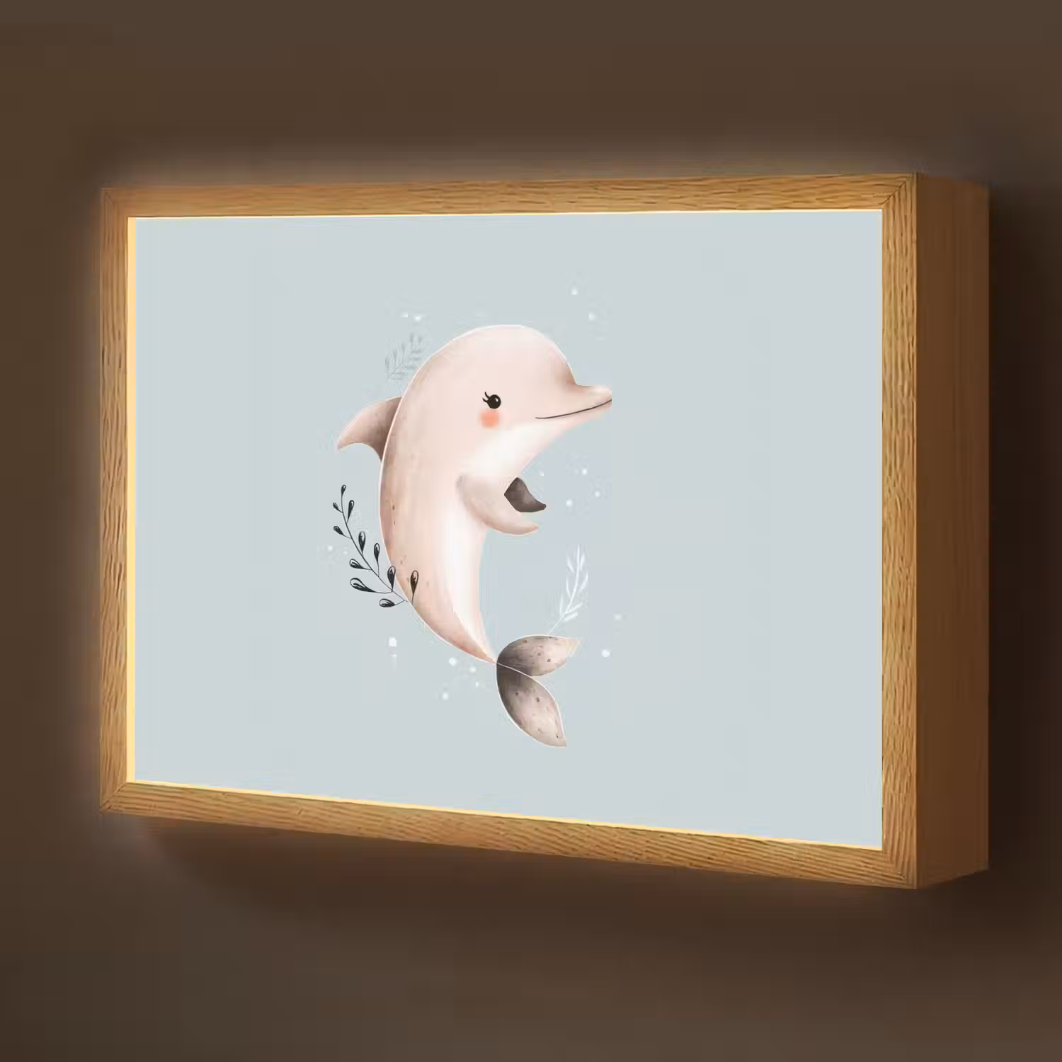 Dolfijn - Zeewier - Grijs Light Box met batterij (Wandlamp kind) middel -z3d_website