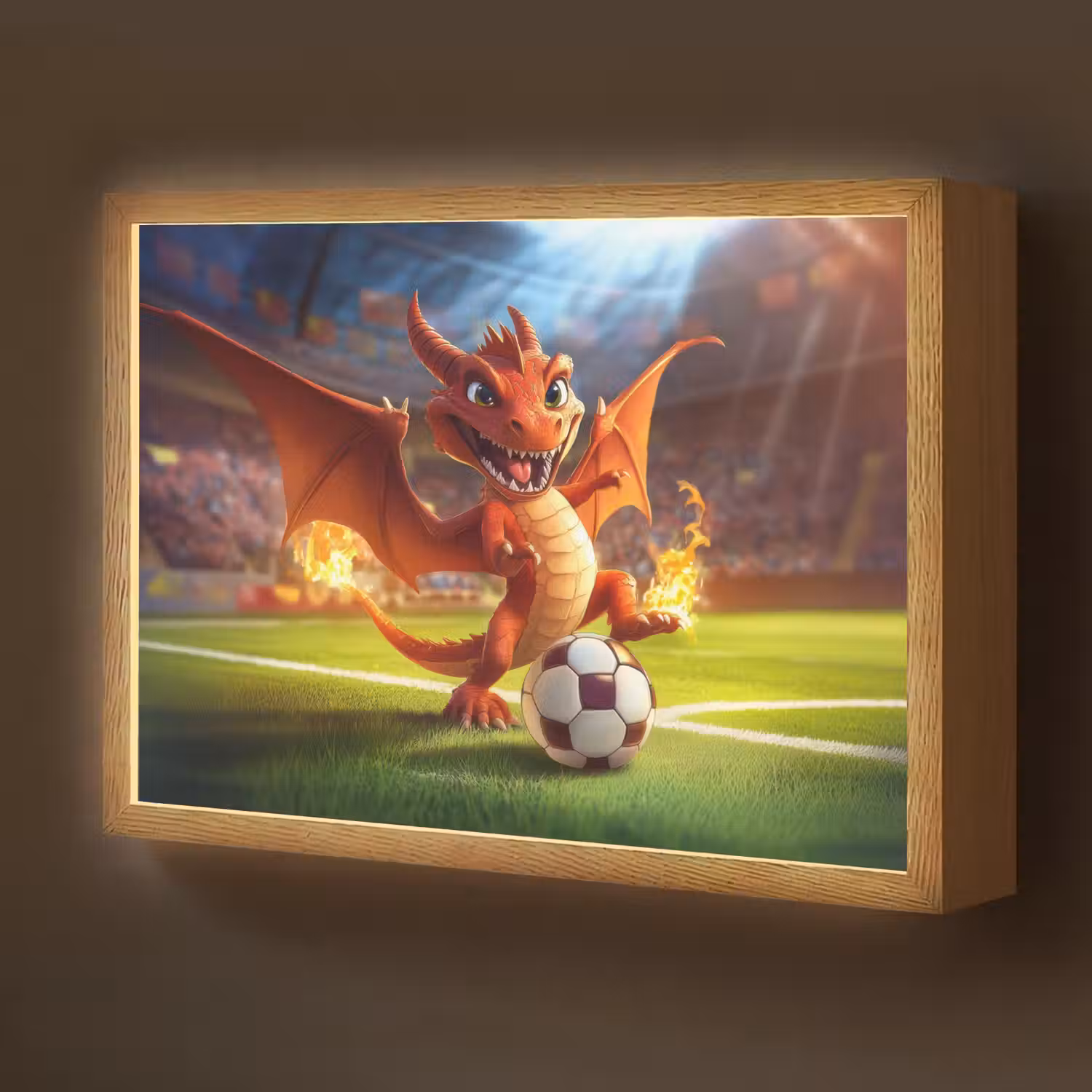 Draak - Voetbal - Vuur - Stadion Light Box met batterij (Wandlamp kind) middel -z3d_website