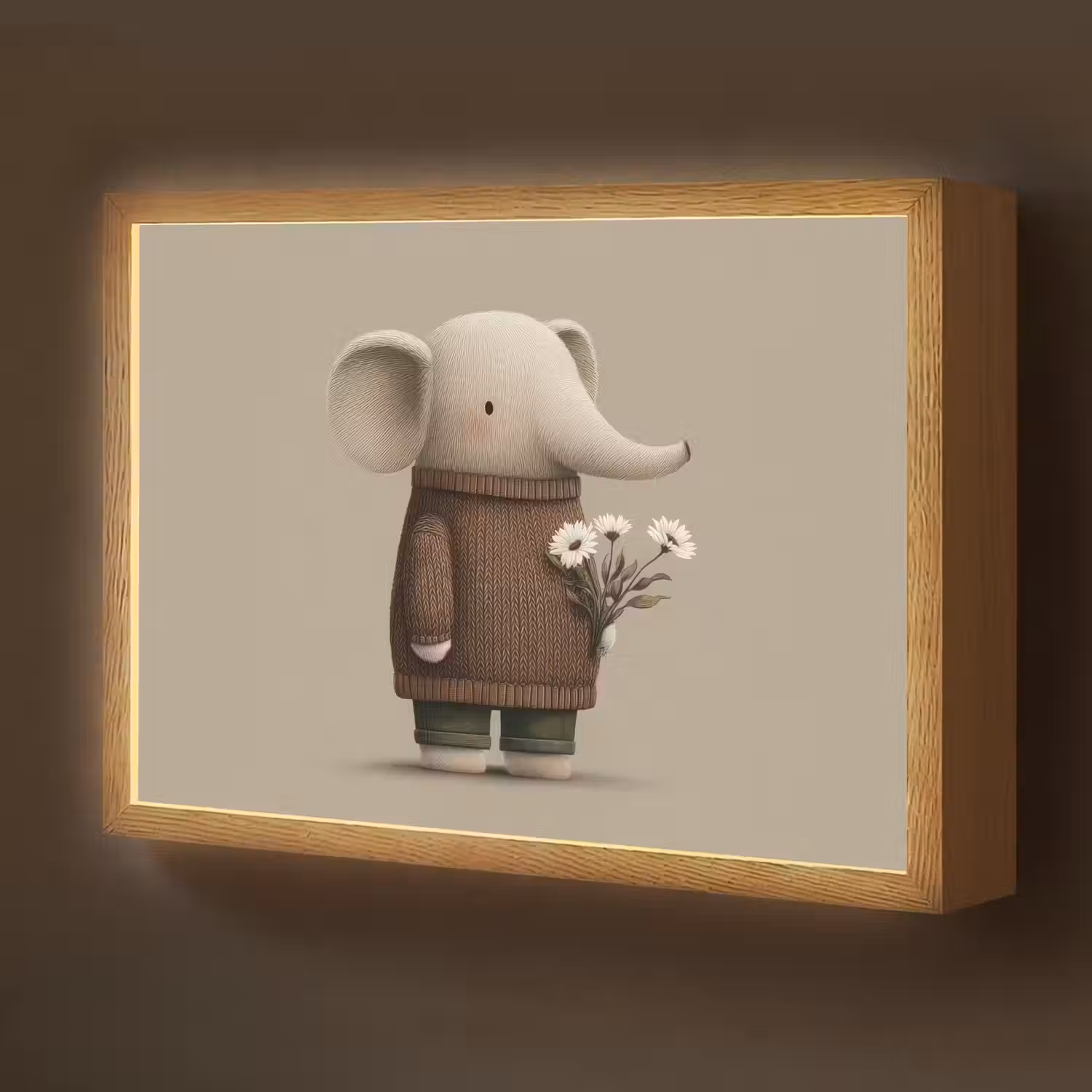 Olifant - Witte bloemen - Kindvriendelijk Light Box met batterij (Wandlamp kind) middel -z3d_website