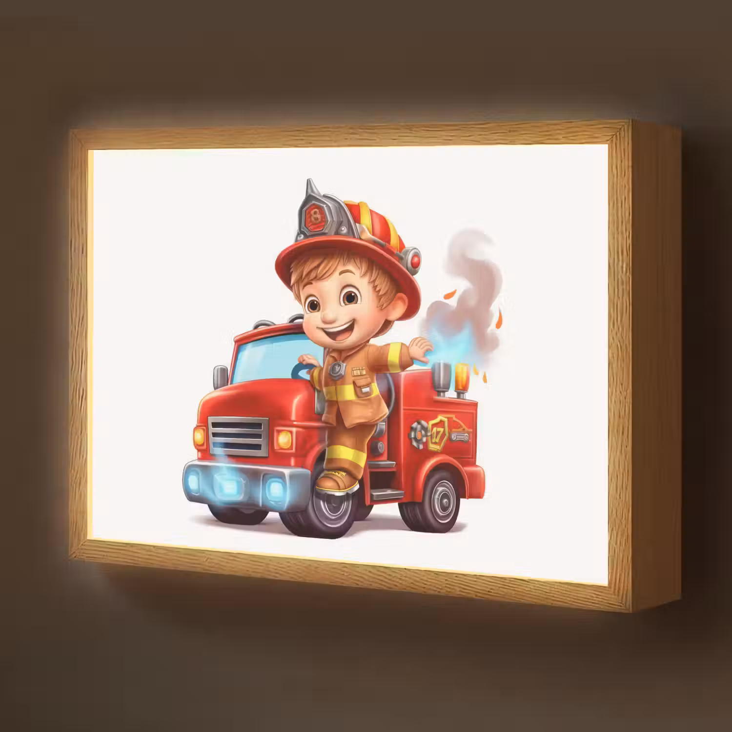 Brandweerwagen - Jongens - Kind - Rood Light Box met batterij (Wandlamp kind) middel -z3d_website