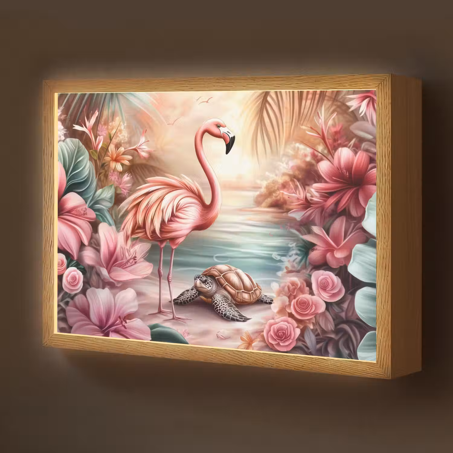 Flamingo - Schildpad - Roze Light Box met batterij (Wandlamp kind) middel -z3d_website