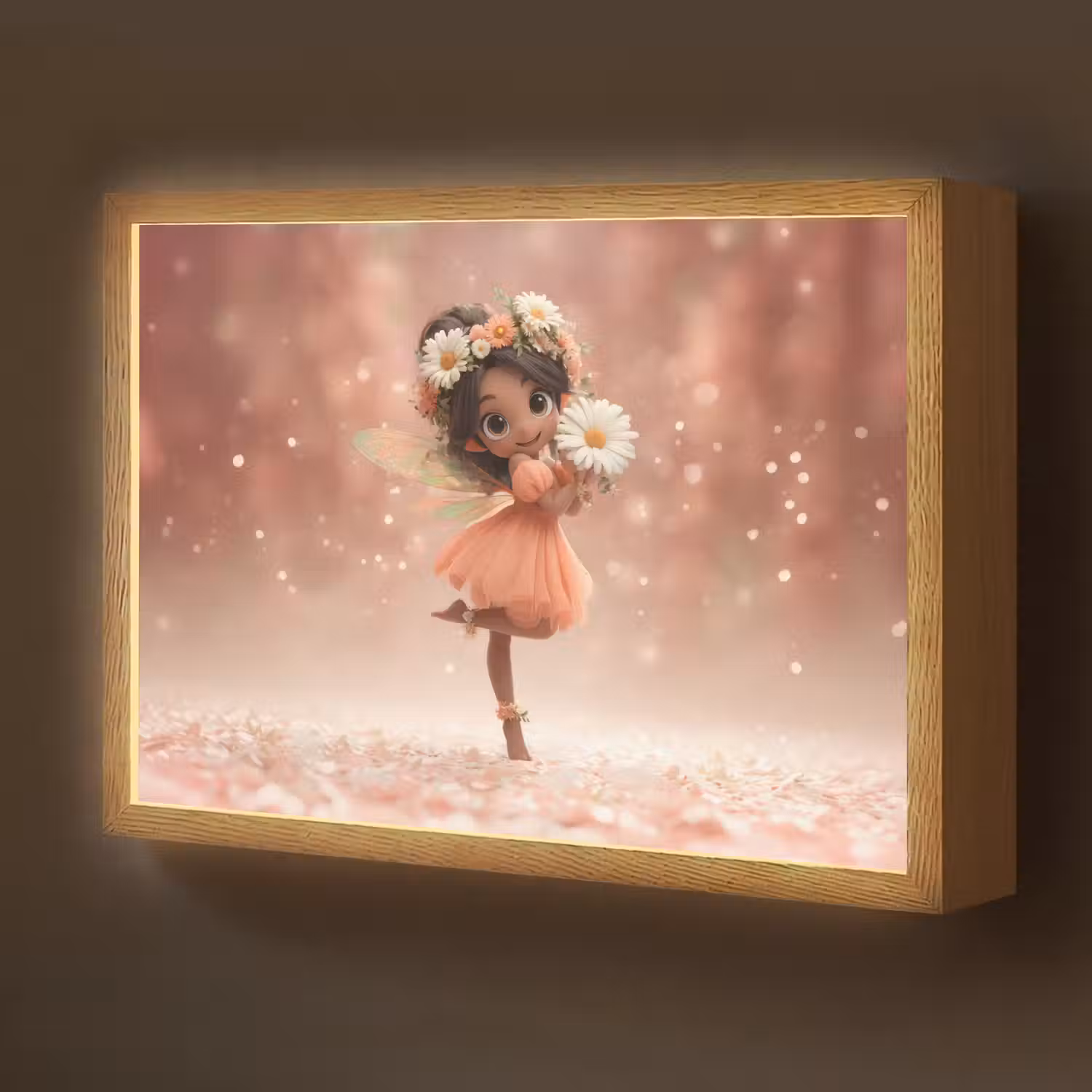 Bloemenfee - Roze - Meisje Light Box met batterij (Wandlamp kind) middel -z3d_website