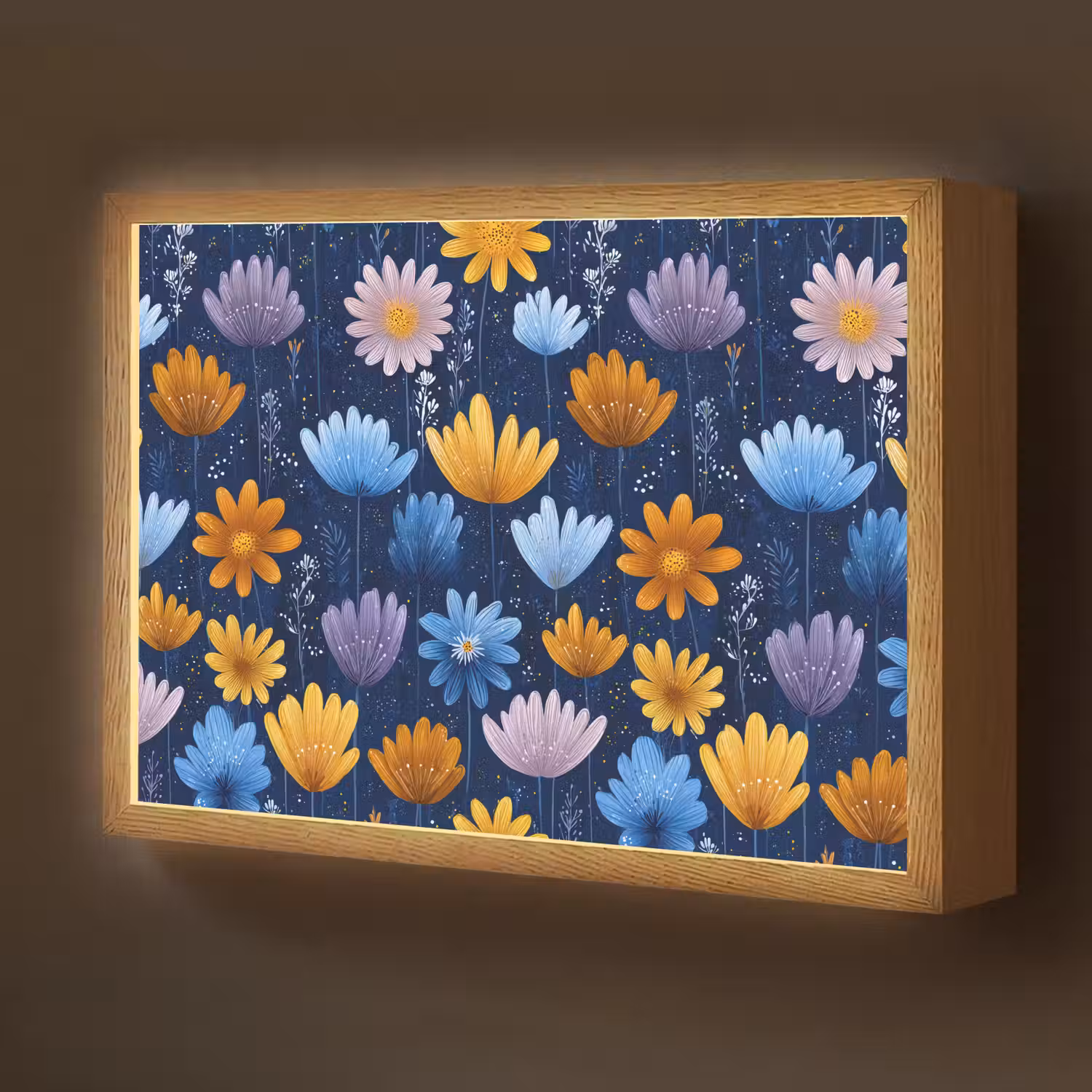 Bloemen - Patroon - Blauw - Contrast Light Box met batterij (Wandlamp kind) middel -z3d_website
