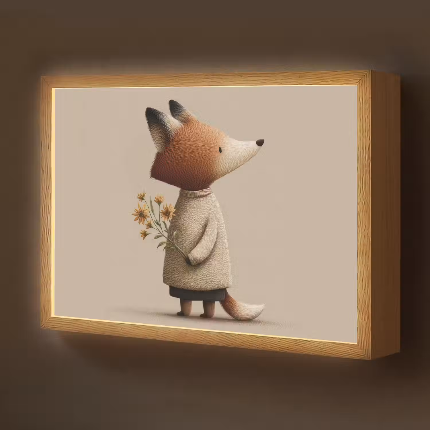Vos - Gele bloemen - Minimalistisch Light Box met batterij (Wandlamp kind) middel -z3d_website