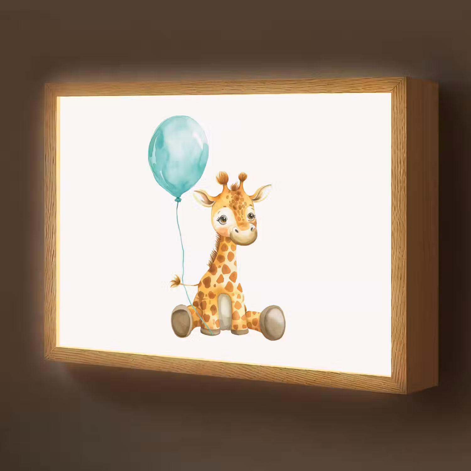 Giraf - Baby - Dieren - Blauwe ballon Light Box met batterij (Wandlamp kind) middel -z3d_website