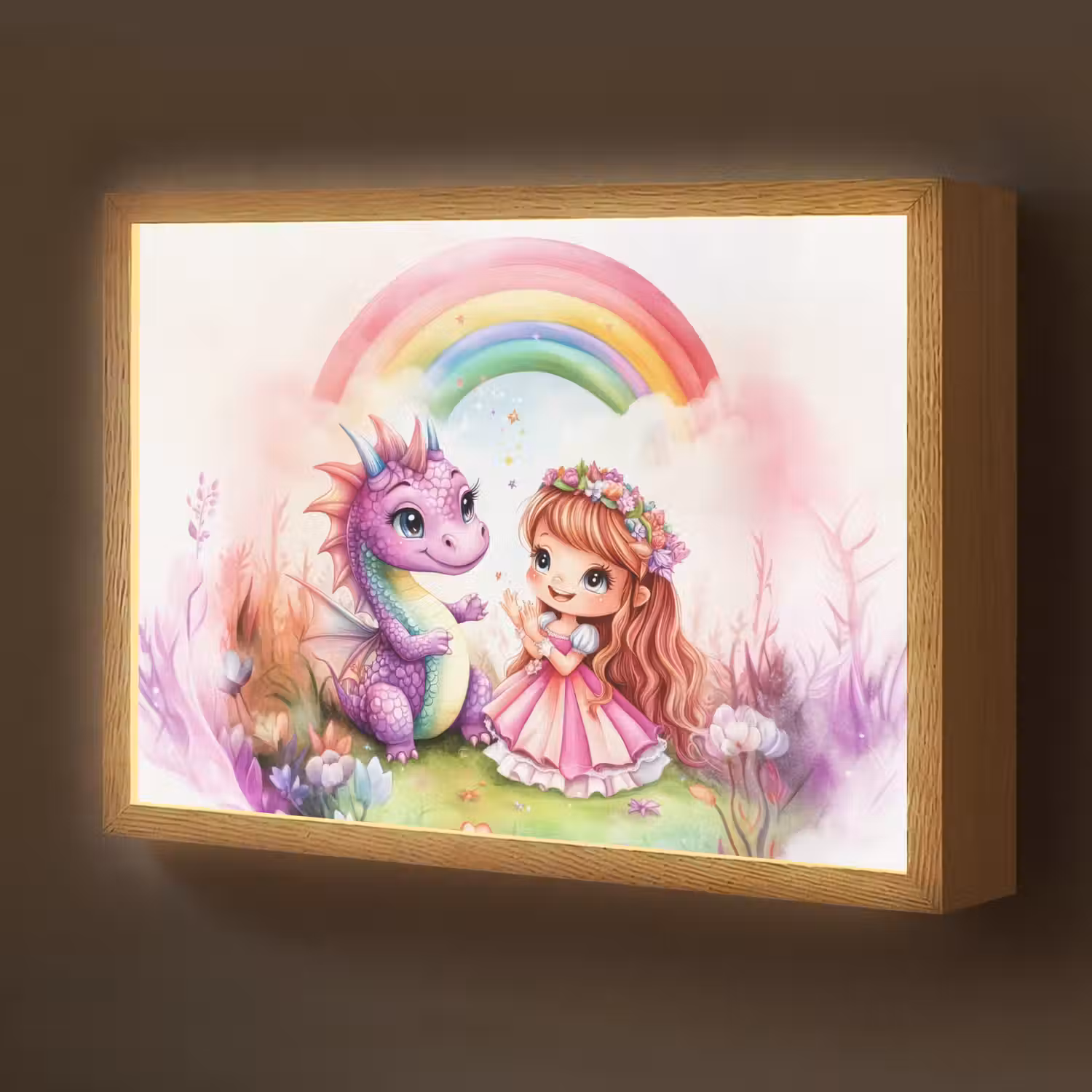 Meisje - Draak - Regenboog Light Box met batterij (Wandlamp kind) middel -z3d_website