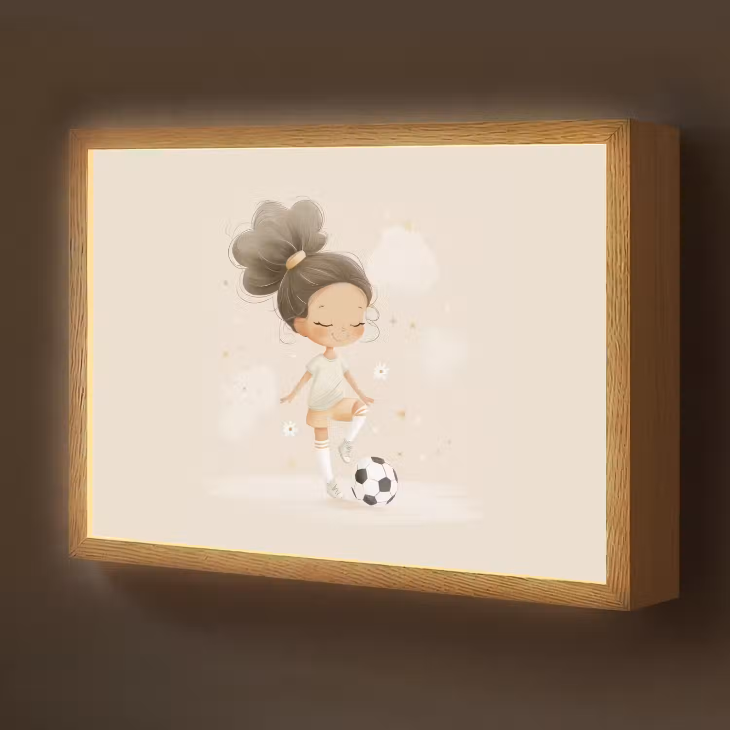 Meisje - Voetbal - Beige Light Box met batterij (Wandlamp kind) middel -z3d_website