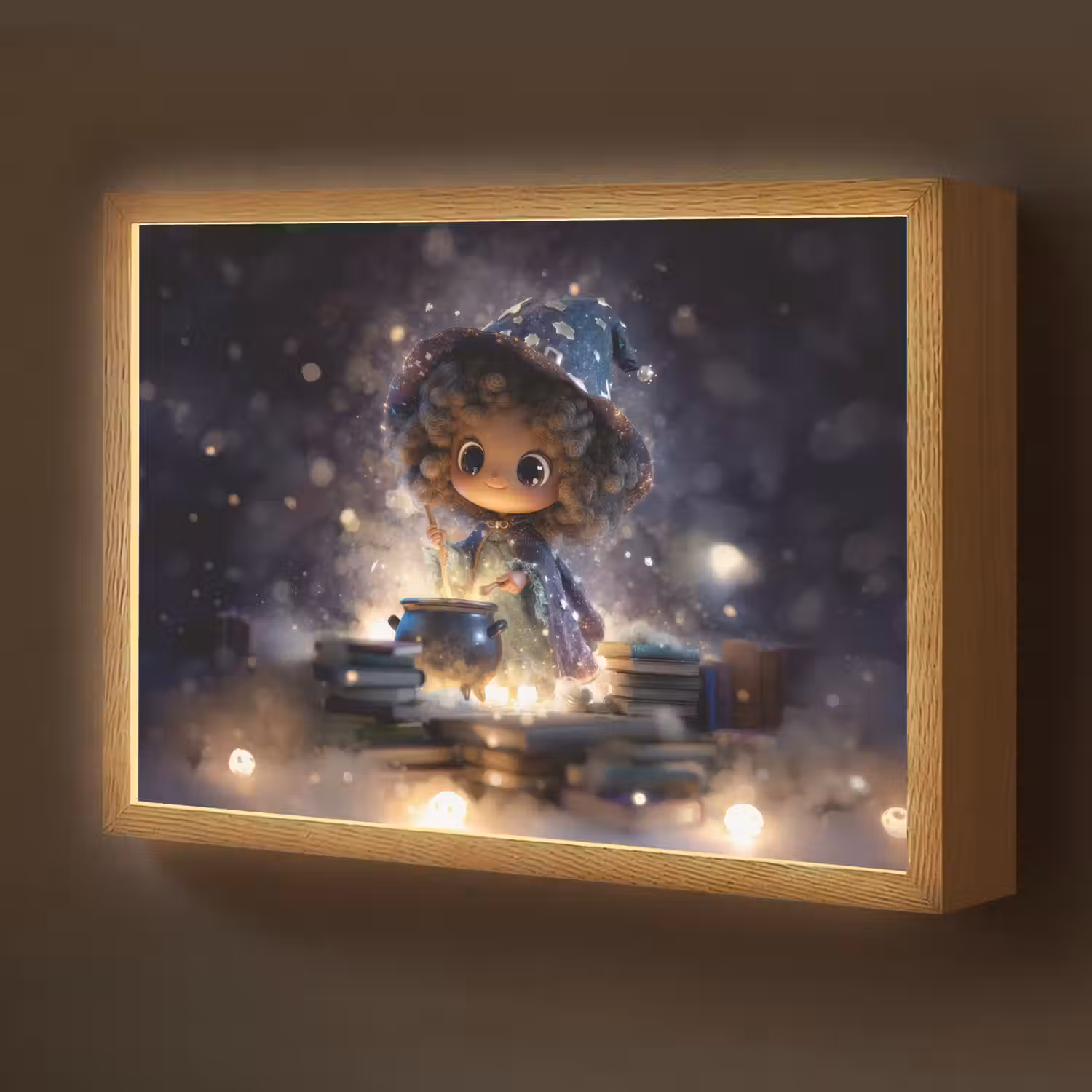 Meisje - Toveren - Sterren - Paars Light Box met batterij (Wandlamp kind) middel -z3d_website