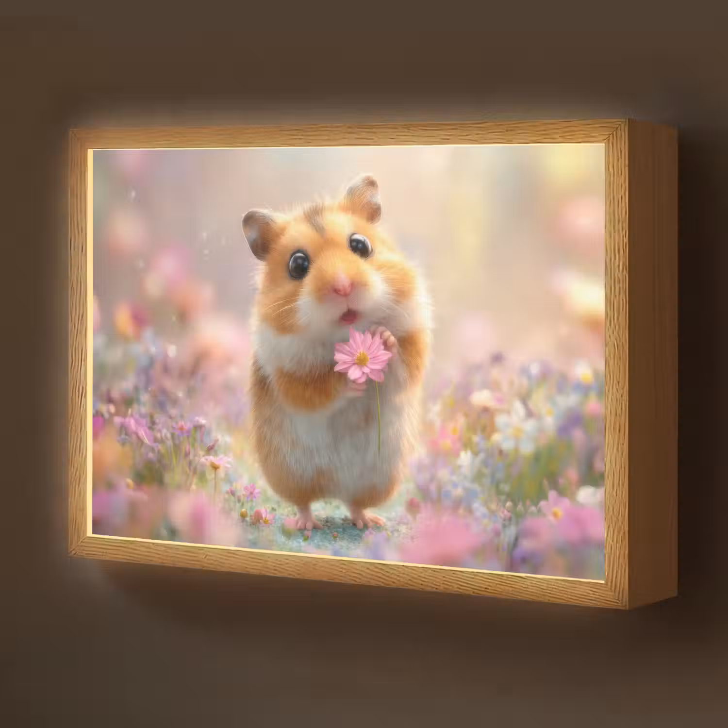 Hamster - Bloemen - Roze - Oranje Light Box met batterij (Wandlamp kind) middel -z3d_website