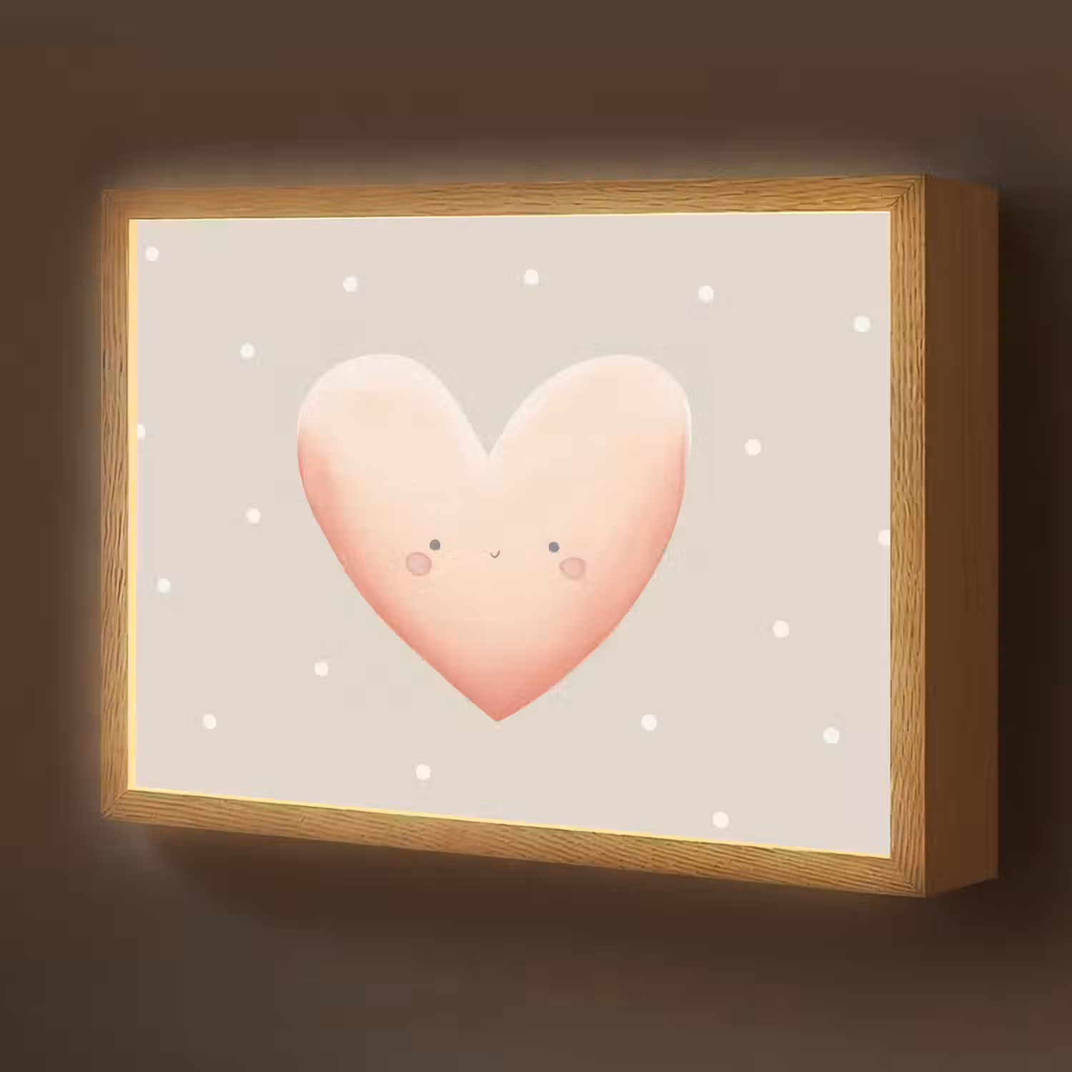 Hart - Gezicht - Roze - Stippen Light Box met batterij (Wandlamp kind) middel -z3d_website