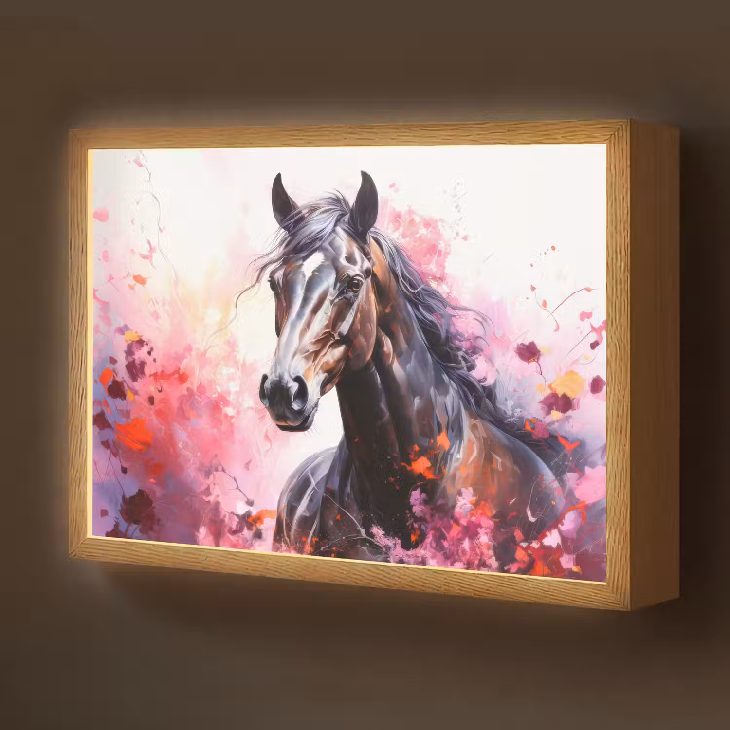 Paard - Dieren - Meisje - Roze Light Box met batterij (Wandlamp kind) middel -z3d_website