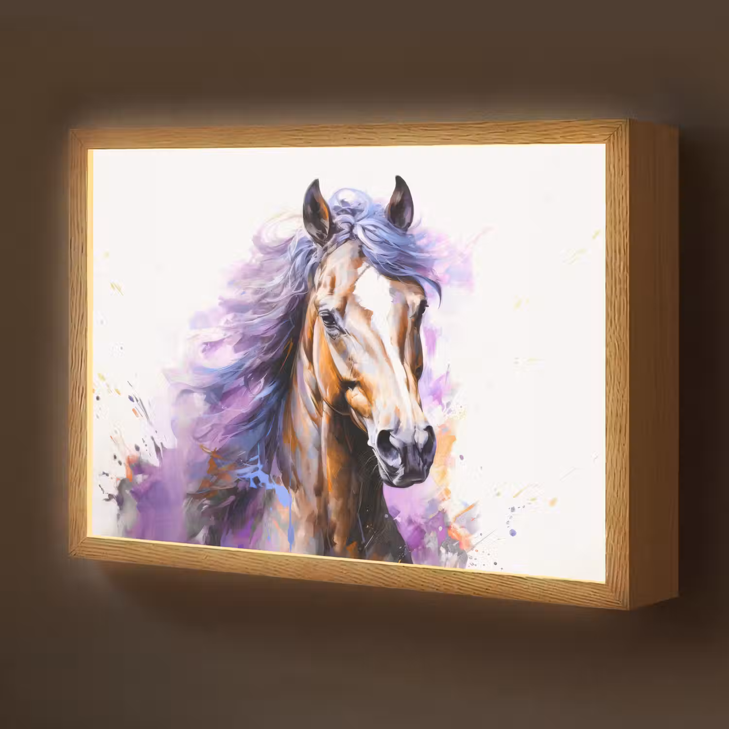 Paard - Dieren - Meiden - Paars - Bruin Light Box met batterij (Wandlamp kind) middel -z3d_website