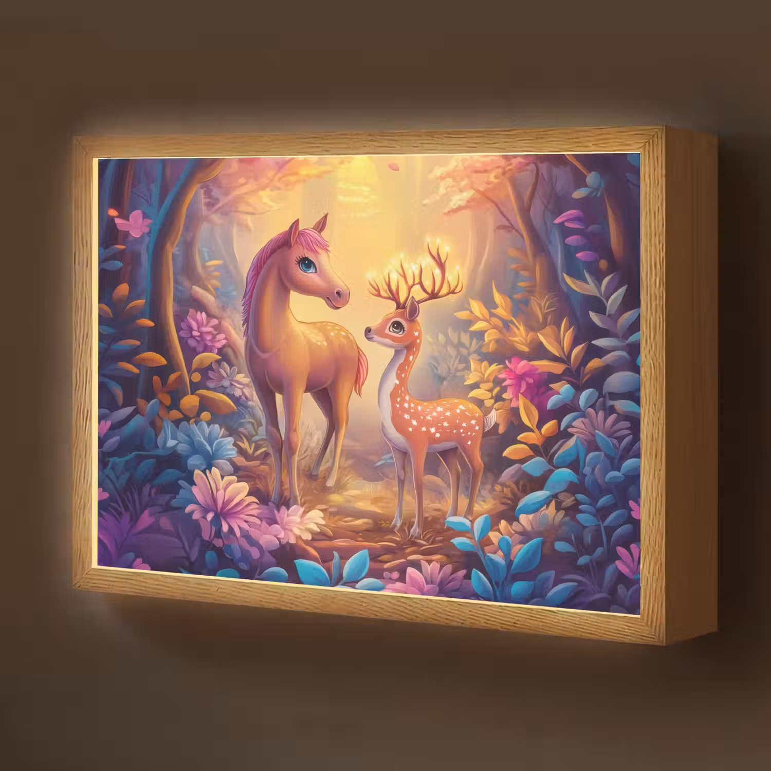 Paard - Hert - Sprookjesbos - Paars Light Box met batterij (Wandlamp kind) middel -z3d_website