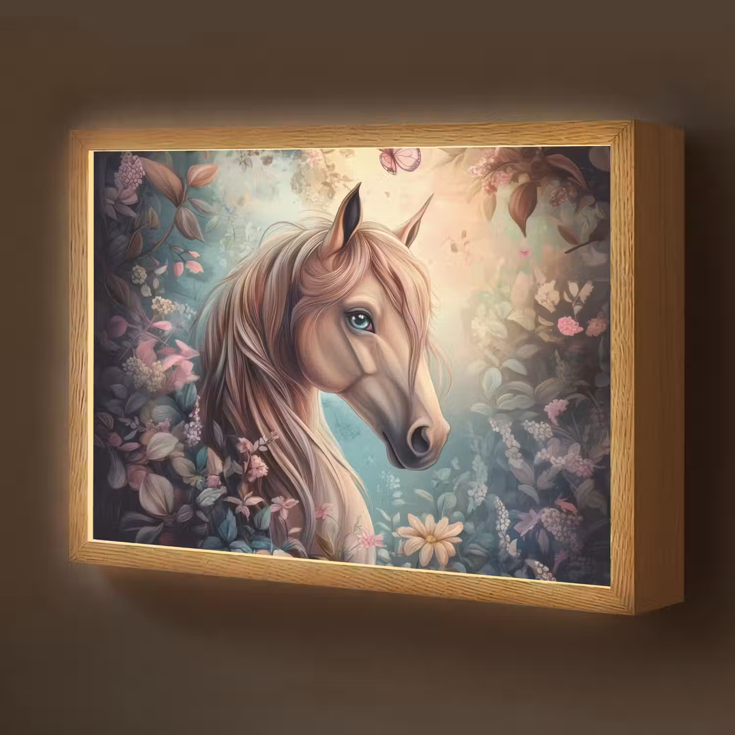 Paard - Bloemen - Vlinders Light Box met batterij (Wandlamp kind) middel -z3d_website