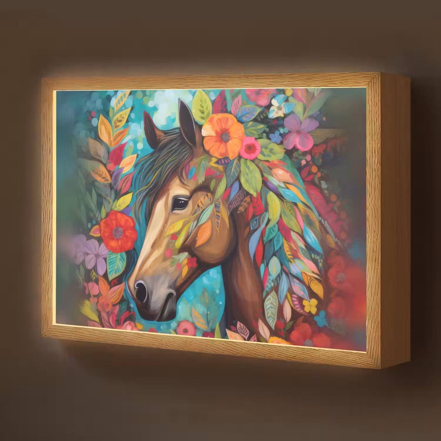 Paard - Bloemen - Schilderij - Natuur - Verf Light Box met batterij (Wandlamp kind) middel -z3d_website