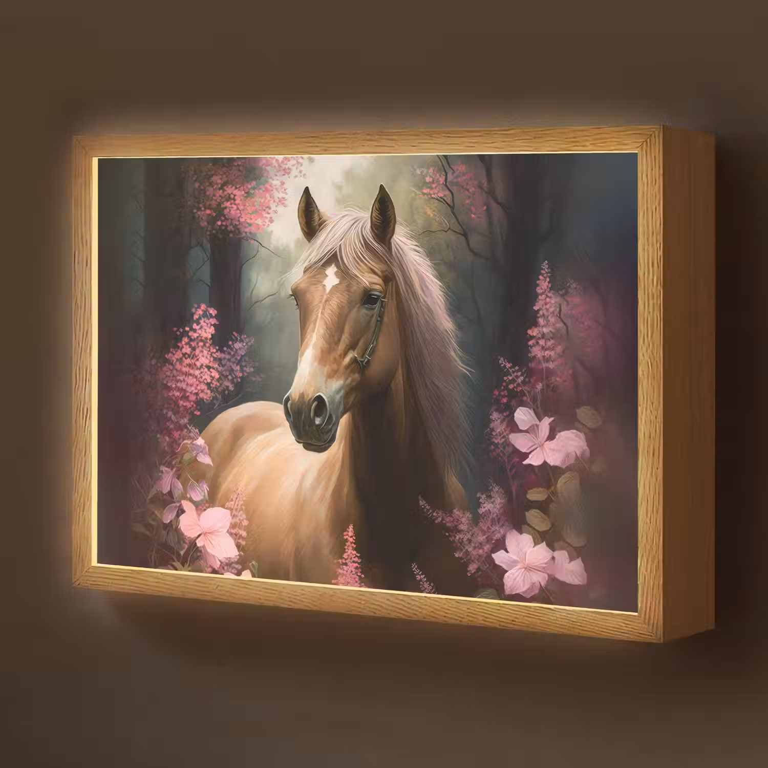 Paard - Bloemen - Roze - Natuur - Bos Light Box met batterij (Wandlamp kind) middel -z3d_website