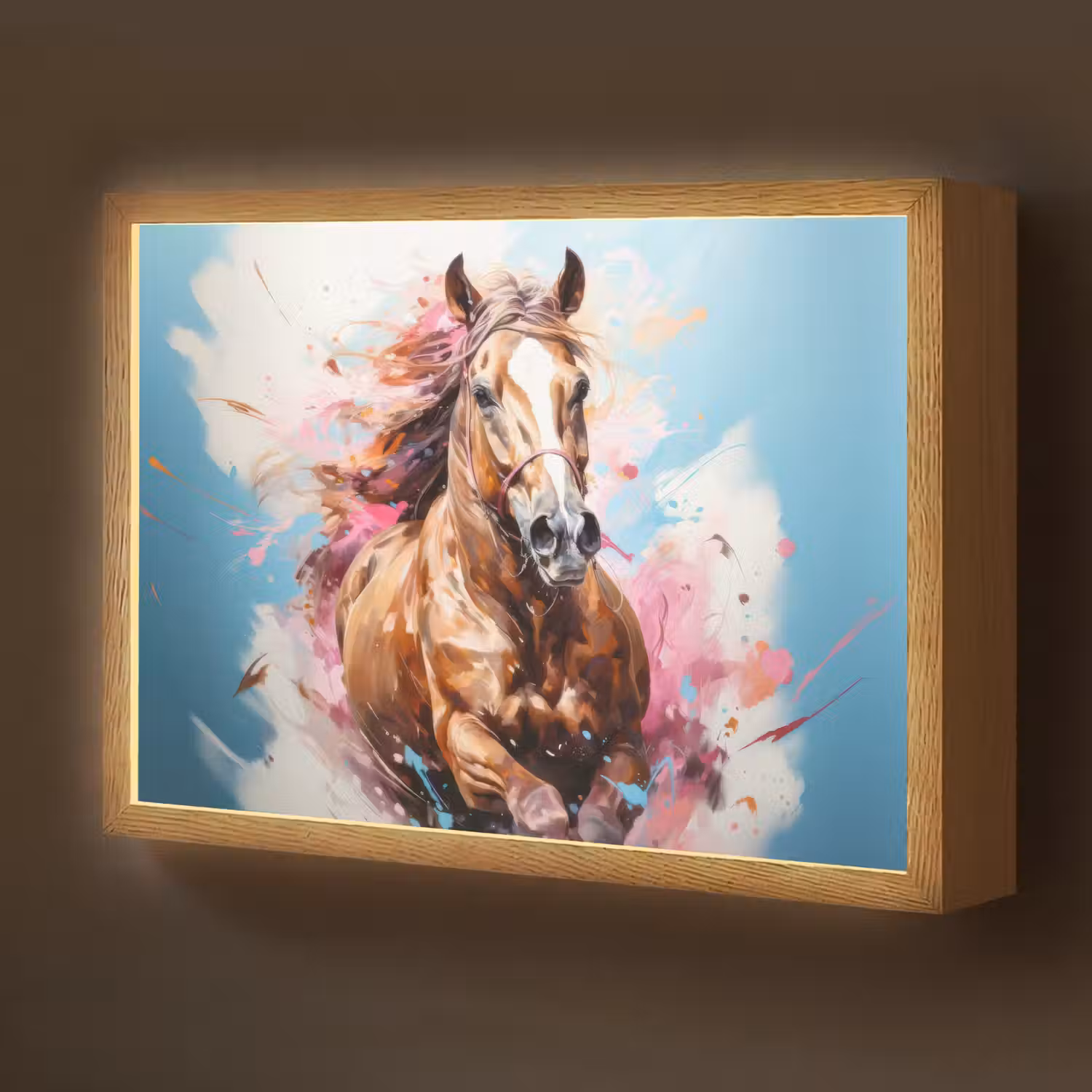 Paard - Meisjes - Blauw - Roze Light Box met batterij (Wandlamp kind) middel -z3d_website