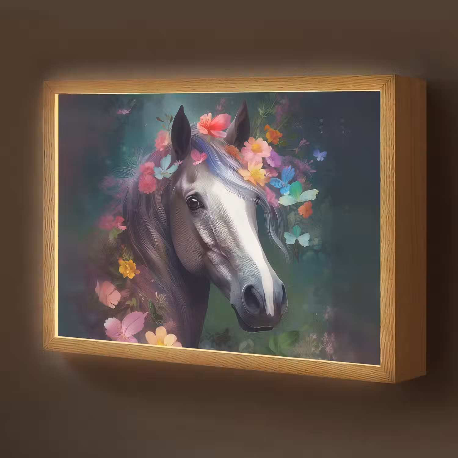 Paard - Natuur - Bloemen - Bos - Dieren Light Box met batterij (Wandlamp kind) middel -z3d_website