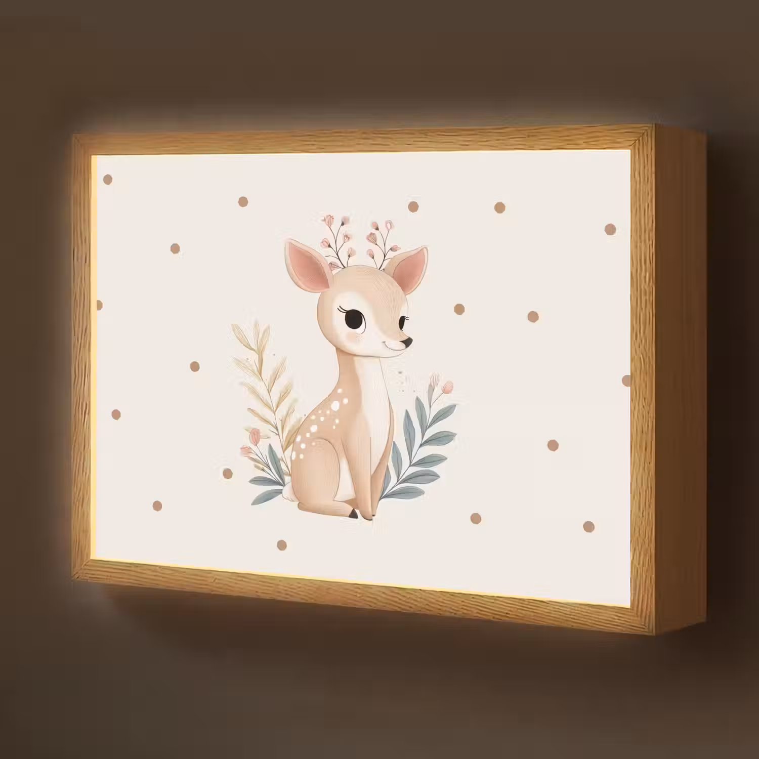 Illustratie - Stippen - Hertje - Aquarel Light Box met batterij (Wandlamp kind) middel -z3d_website